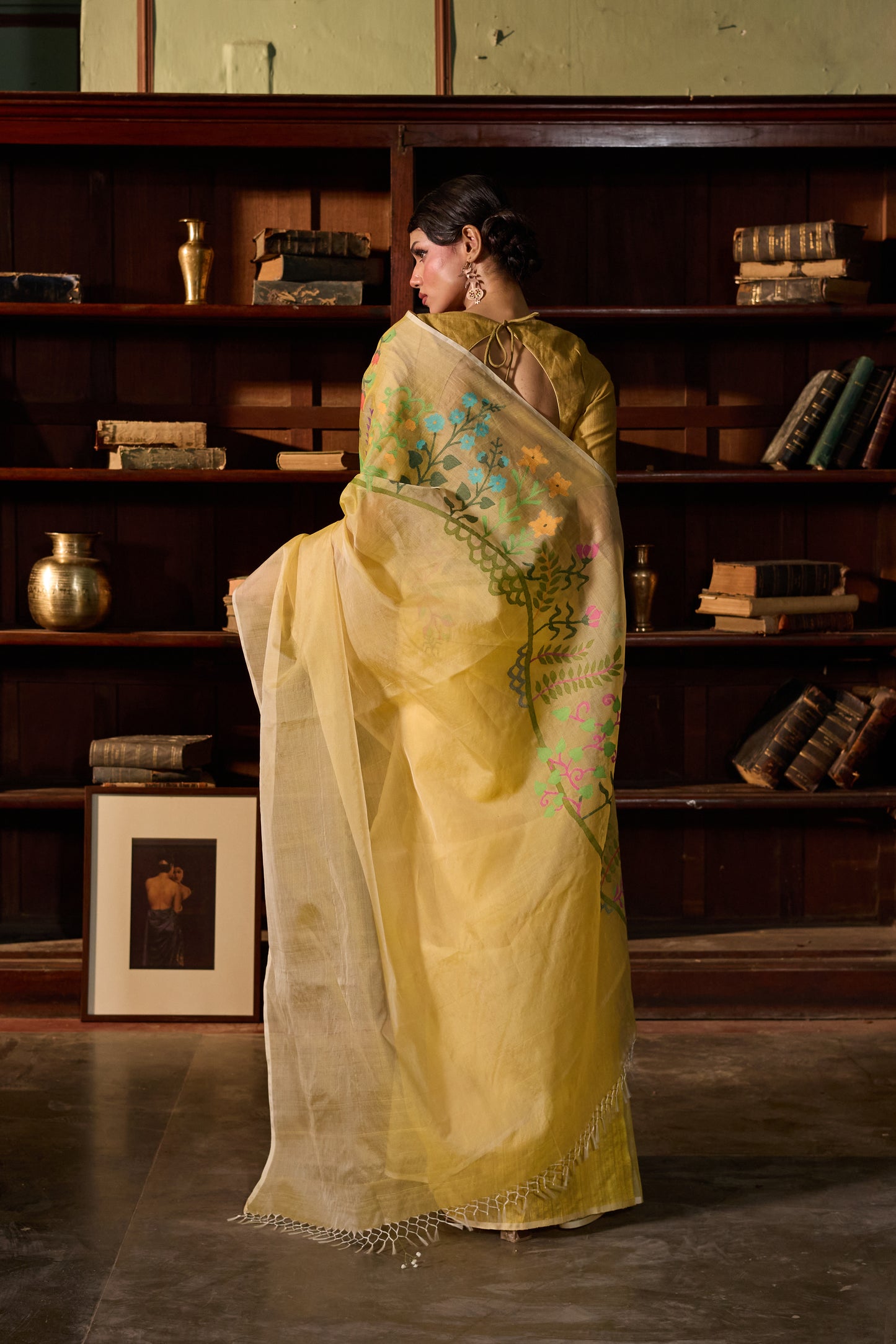 Yellow Pure Organza Silk Jamdani Handloom Saree
