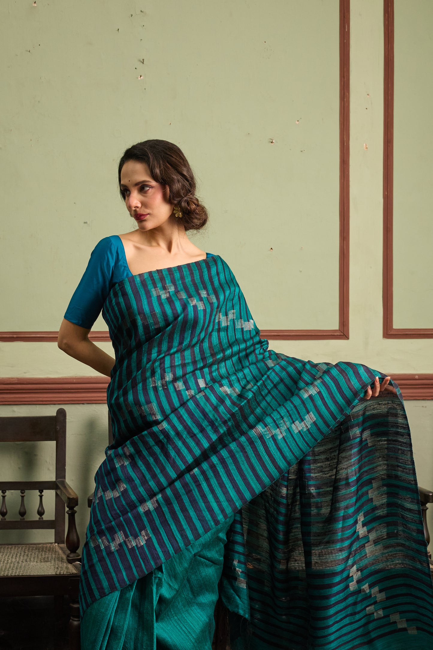 Teal Blue Pure Matka Silk Jamdani Handloom Saree