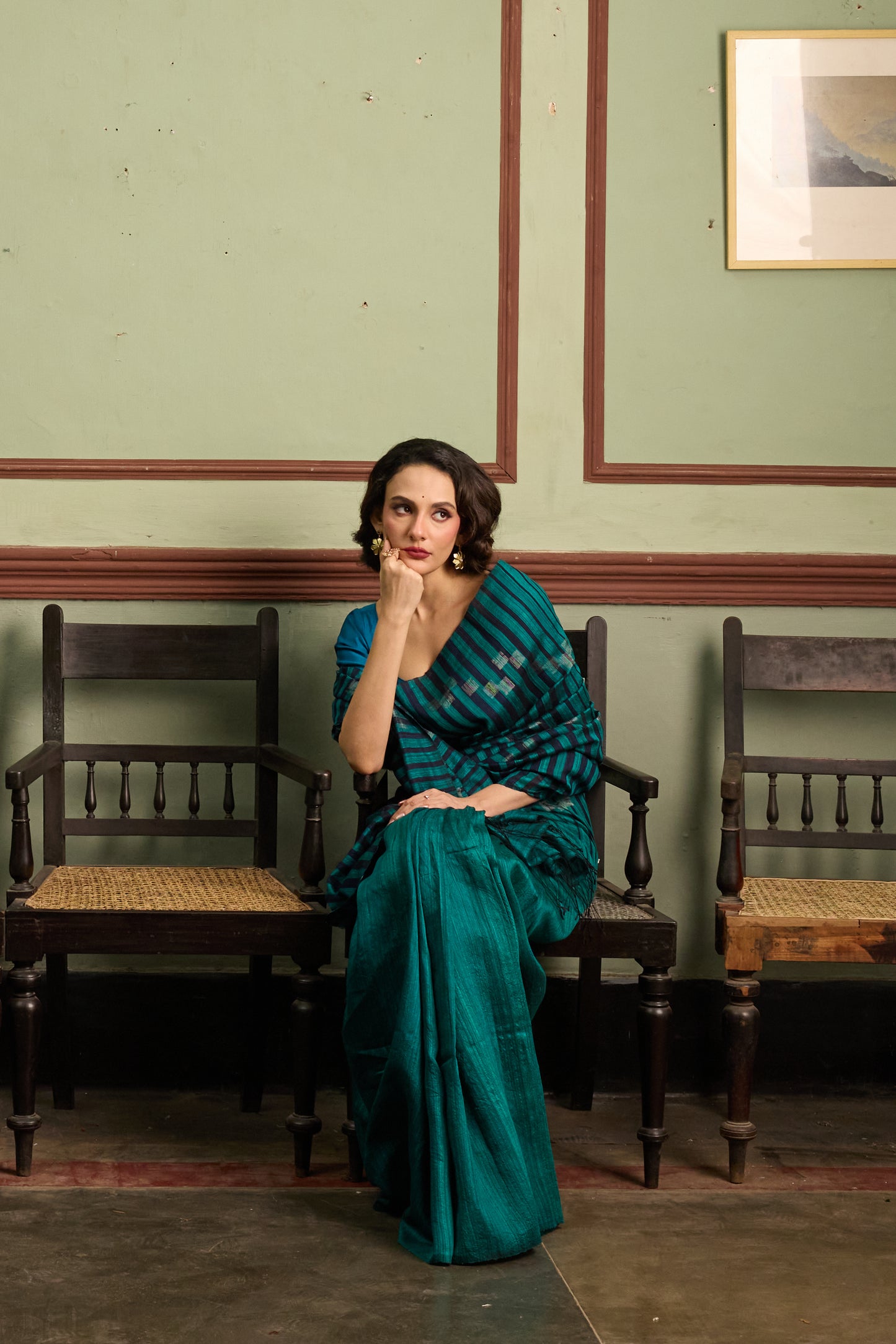 Teal Blue Pure Matka Silk Jamdani Handloom Saree