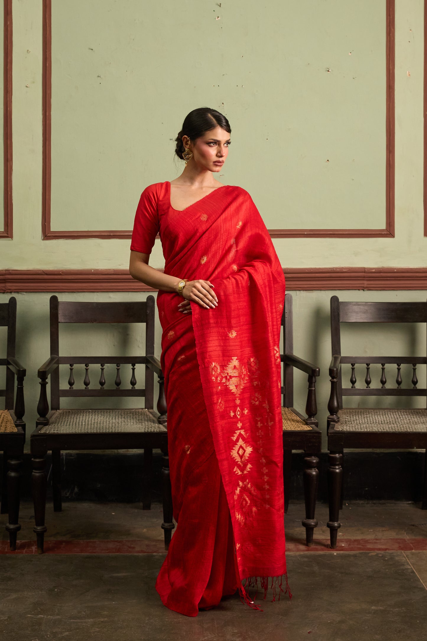 Red Pure Matka Silk Jamdani Handloom Saree
