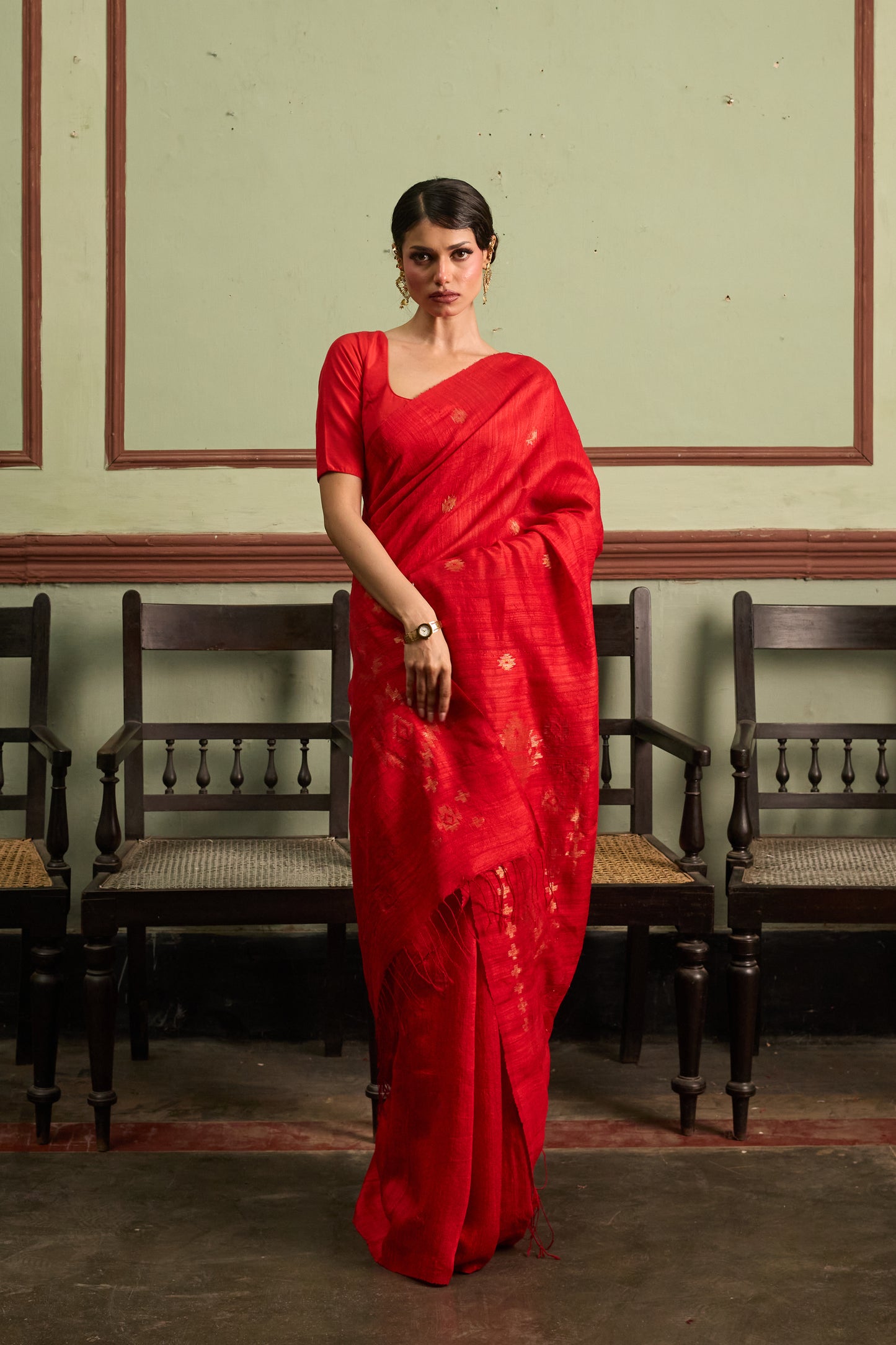 Red Pure Matka Silk Jamdani Handloom Saree