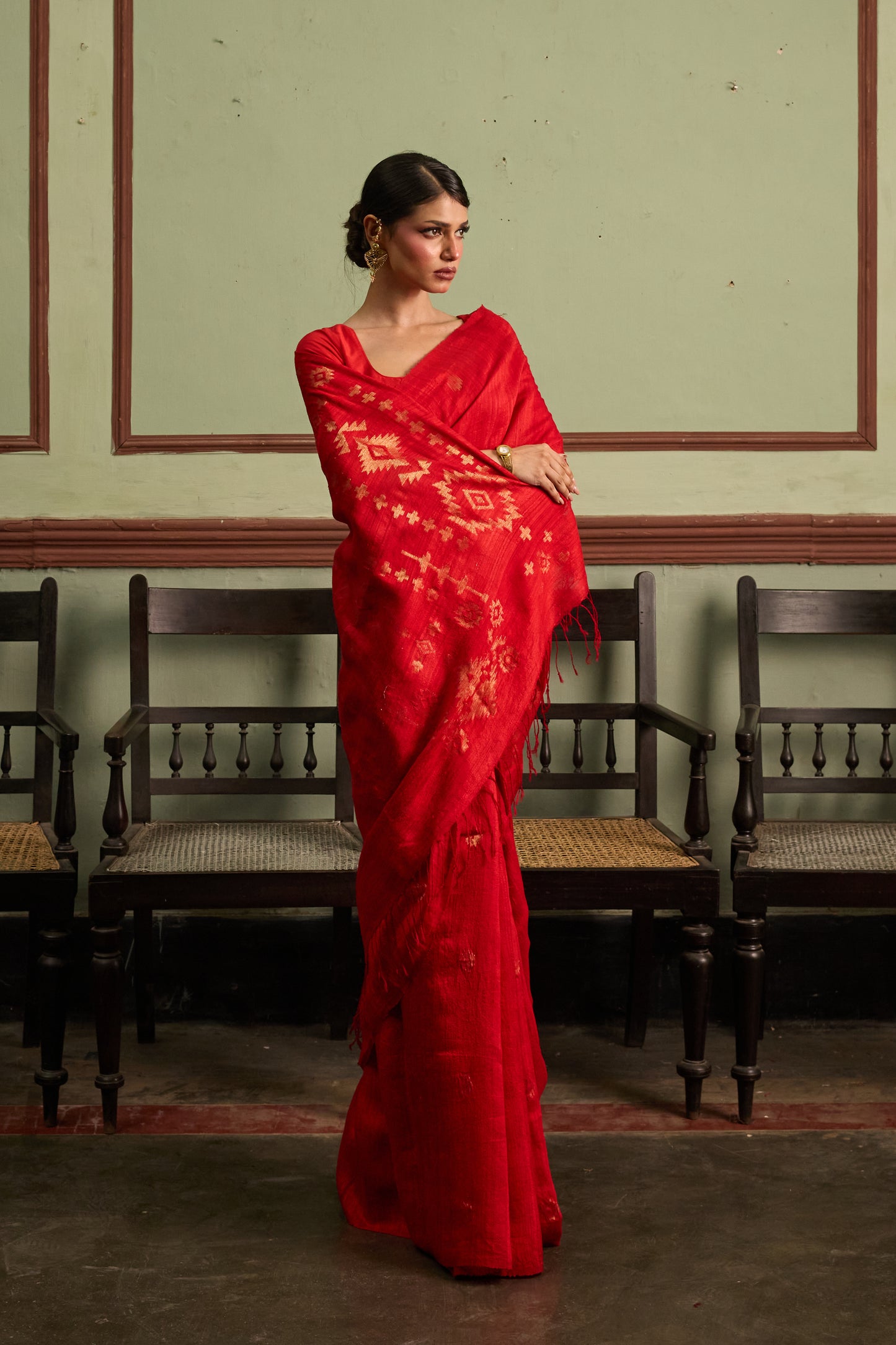 Red Pure Matka Silk Jamdani Handloom Saree