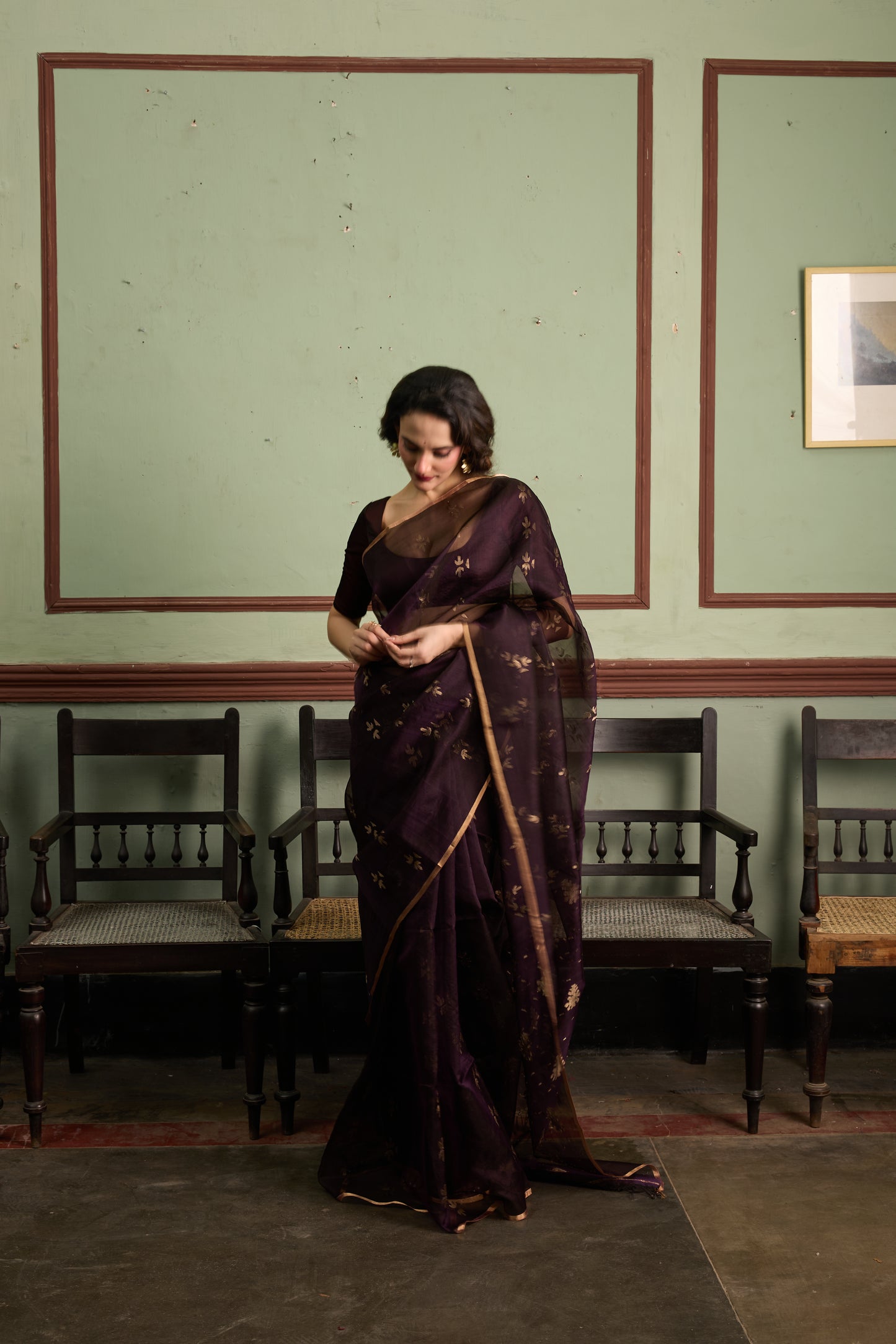 Purple Pure Organza Jamdani Handloom Saree