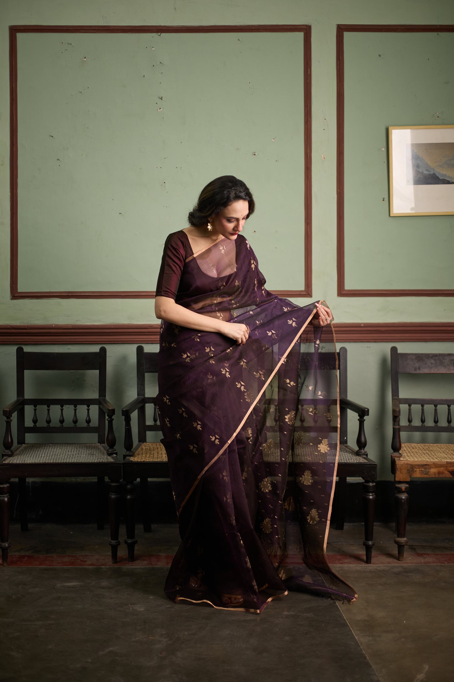 Purple Pure Organza Jamdani Handloom Saree