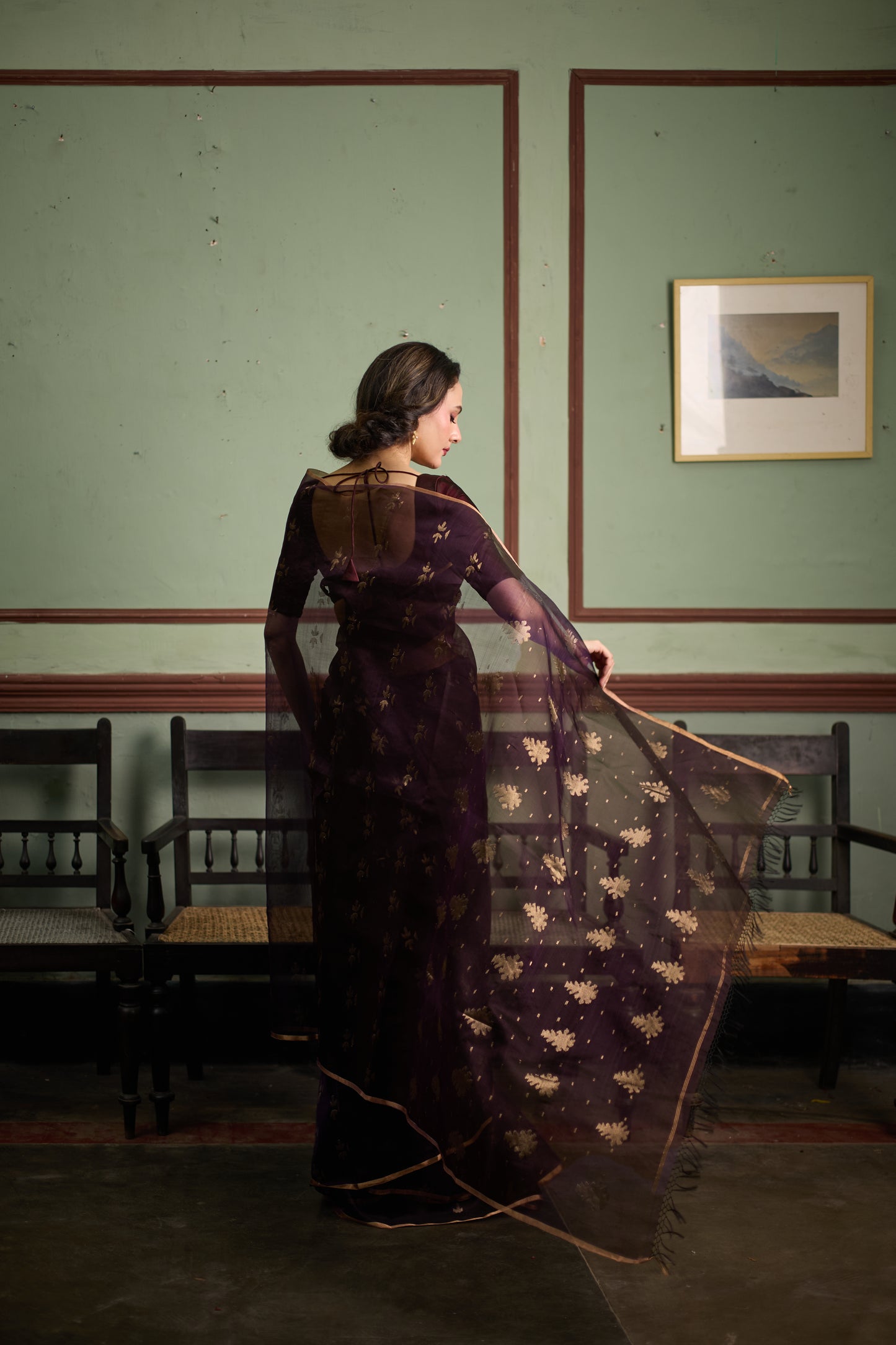 Purple Pure Organza Jamdani Handloom Saree