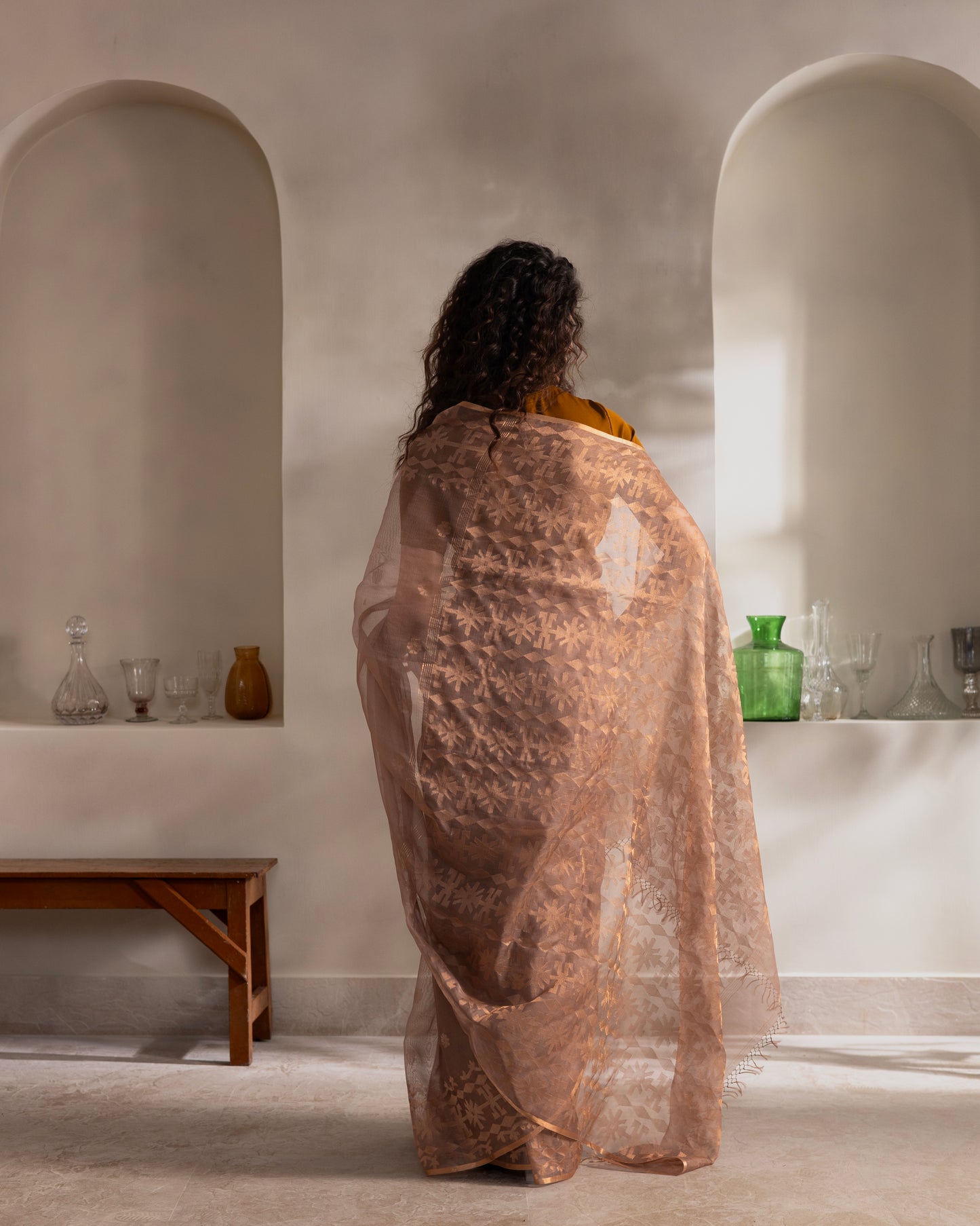 Brown Pure Organza Silk Traditional Jamdani Saree