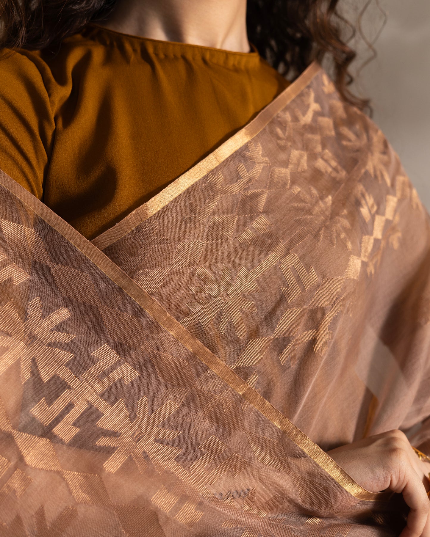 Brown Pure Organza Silk Traditional Jamdani Saree
