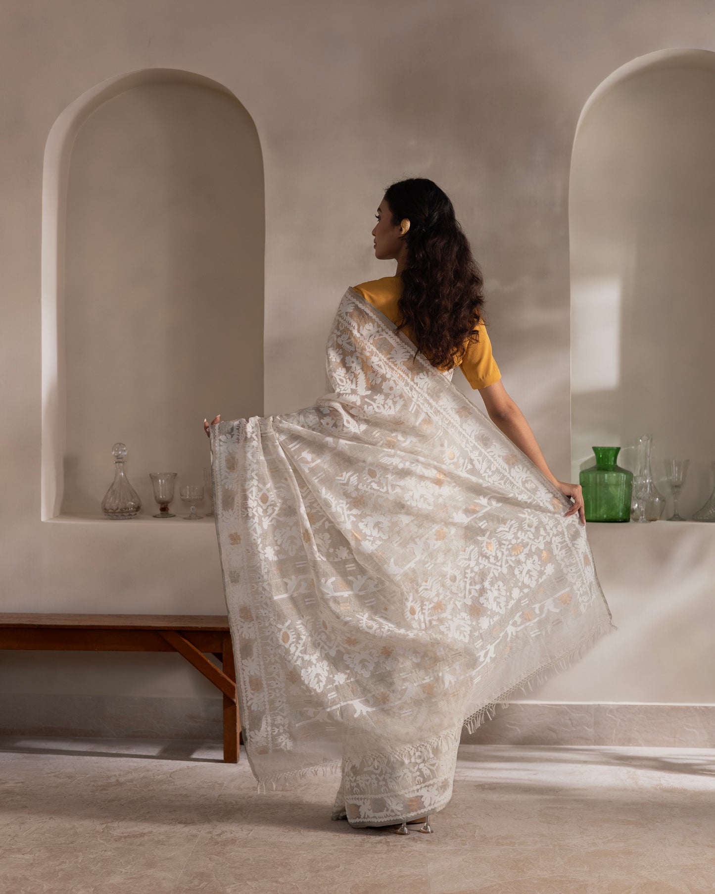 White Pure Organza Silk Traditional Jamdani Saree