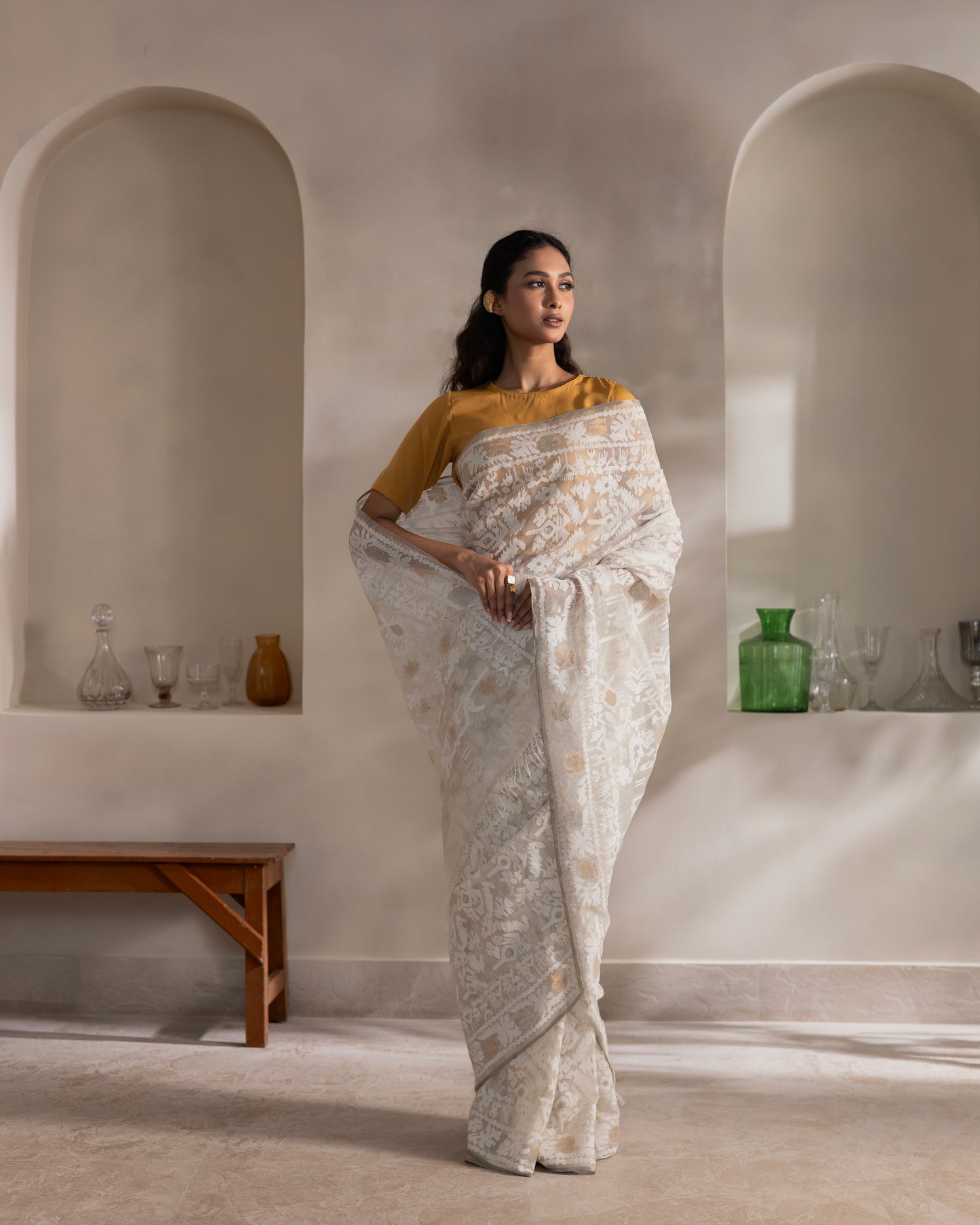 White Pure Organza Silk Traditional Jamdani Saree