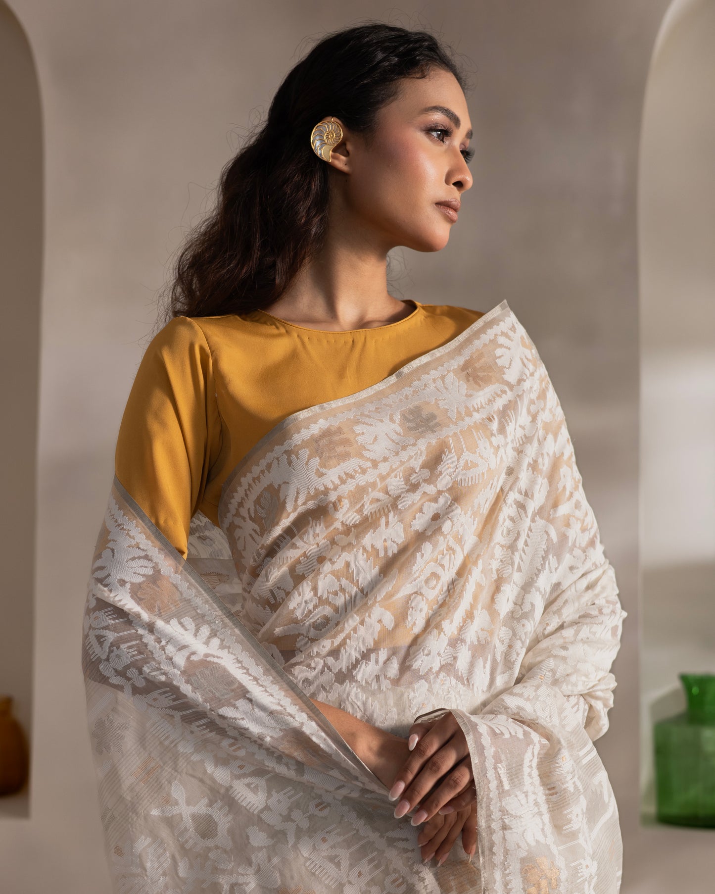 White Pure Organza Silk Traditional Jamdani Saree