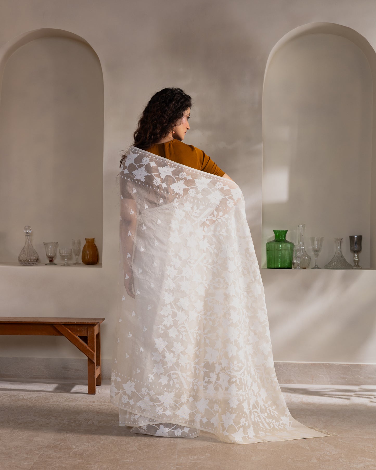 White Pure Organza Traditional Jamdani Saree