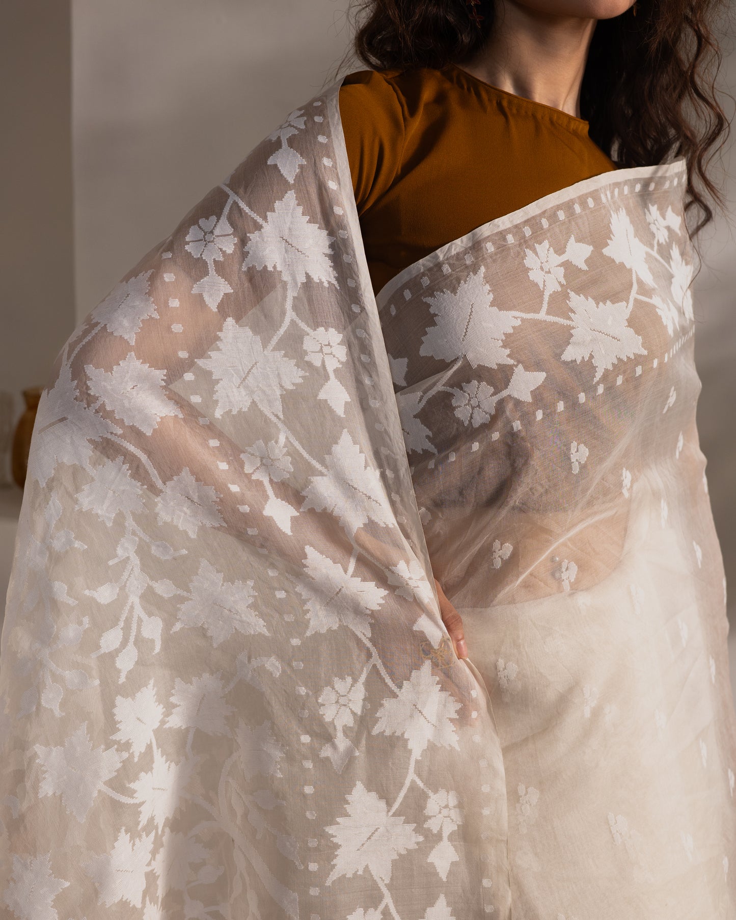 White Pure Organza Traditional Jamdani Saree