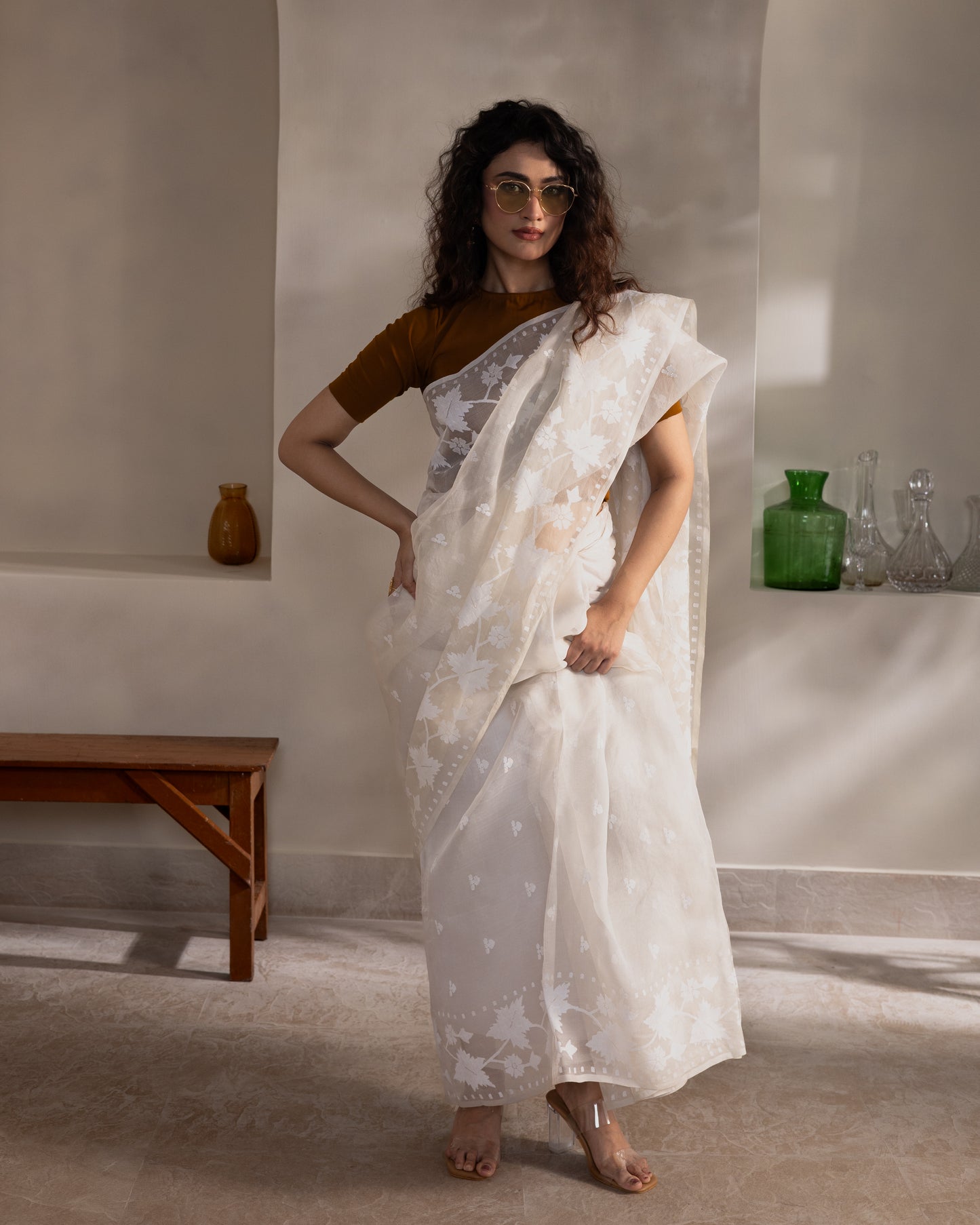 White Pure Organza Traditional Jamdani Saree