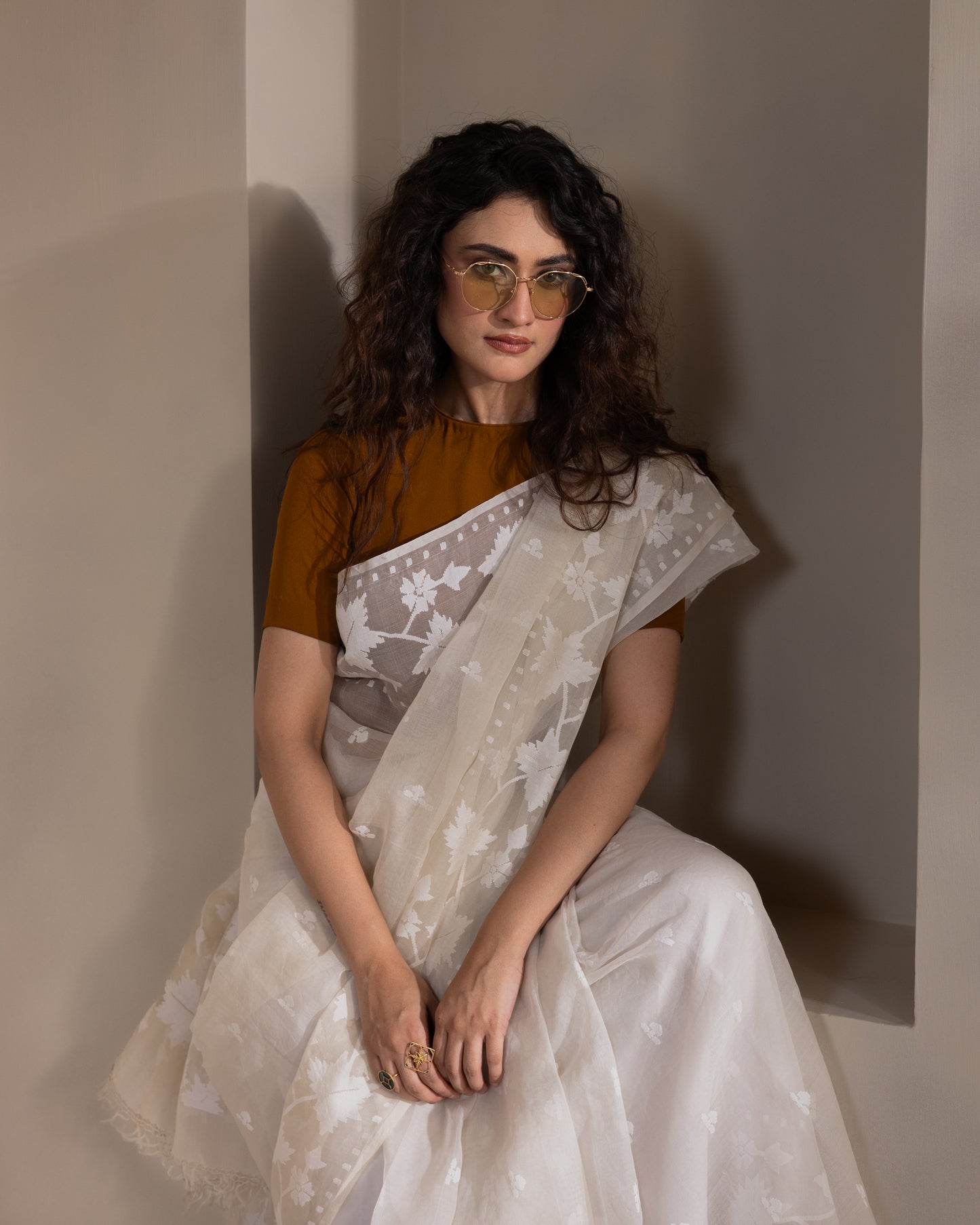 White Pure Organza Traditional Jamdani Saree