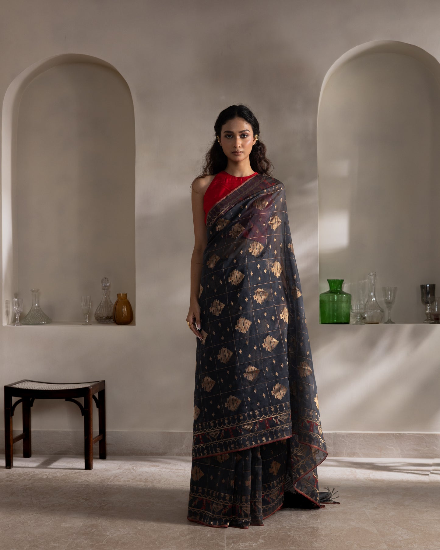 Blue Pure Organza Silk Traditional Jamdani Handloom Saree