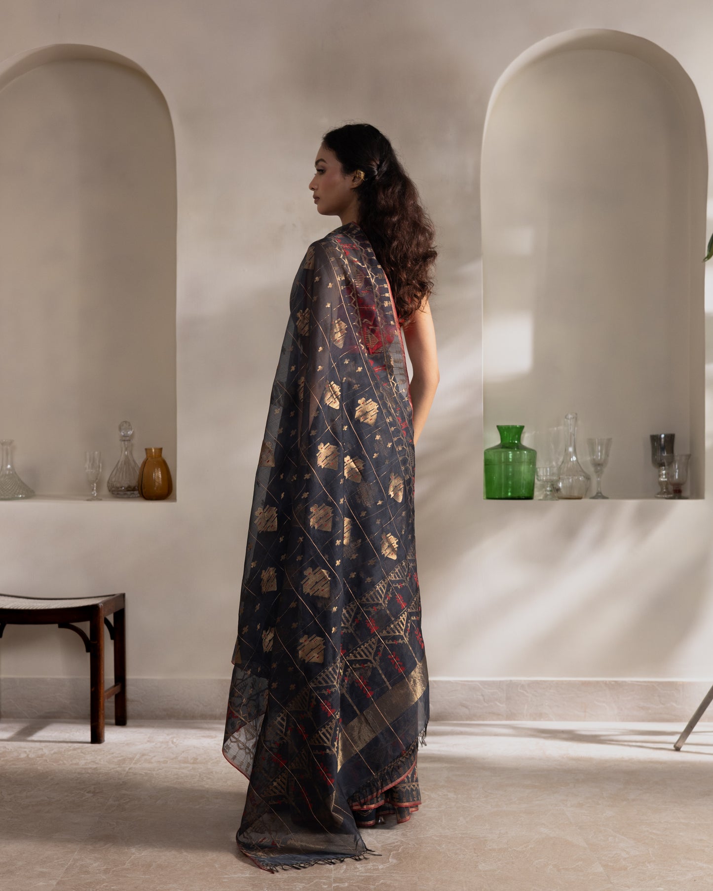 Blue Pure Organza Silk Traditional Jamdani Handloom Saree