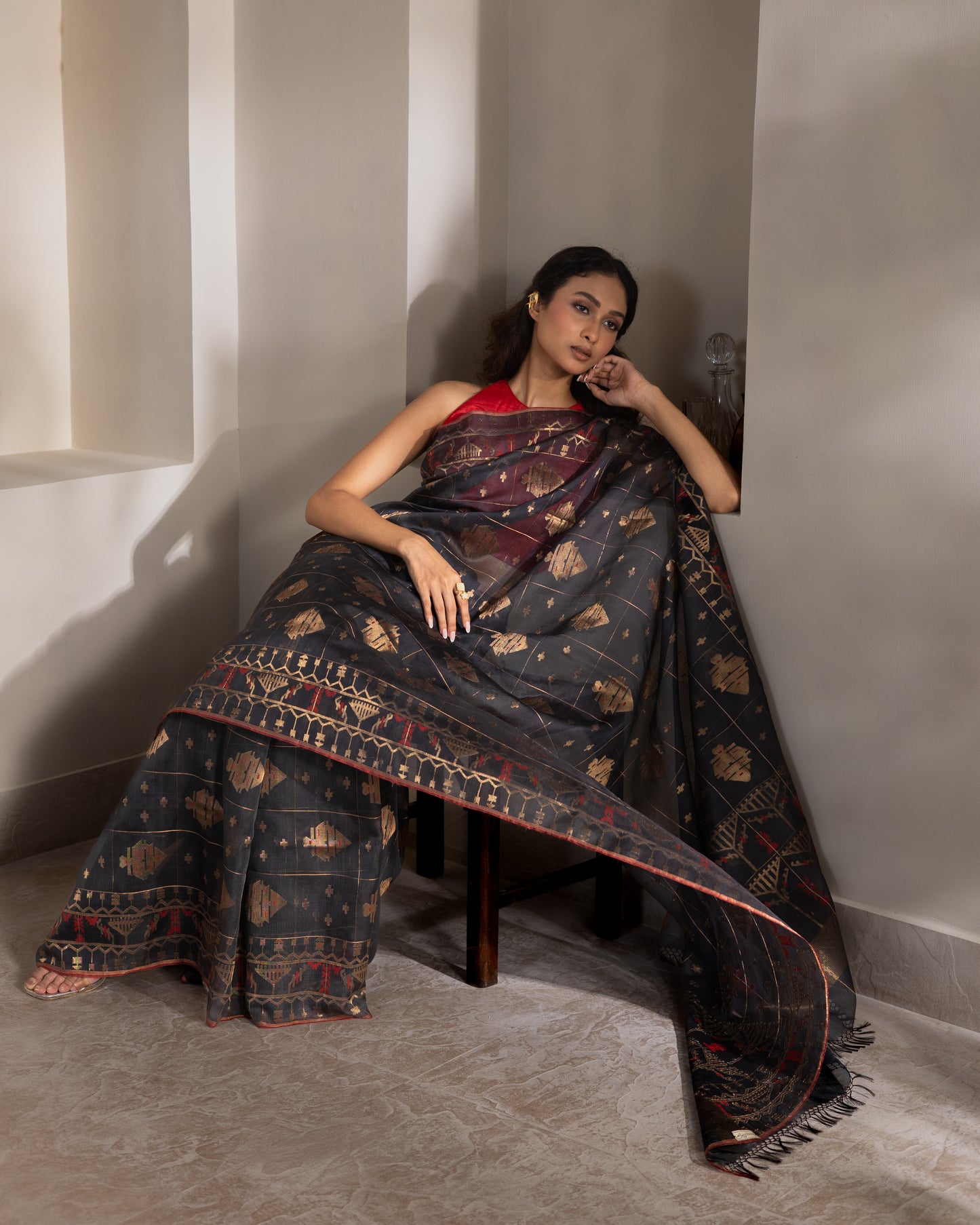 Blue Pure Organza Silk Traditional Jamdani Handloom Saree