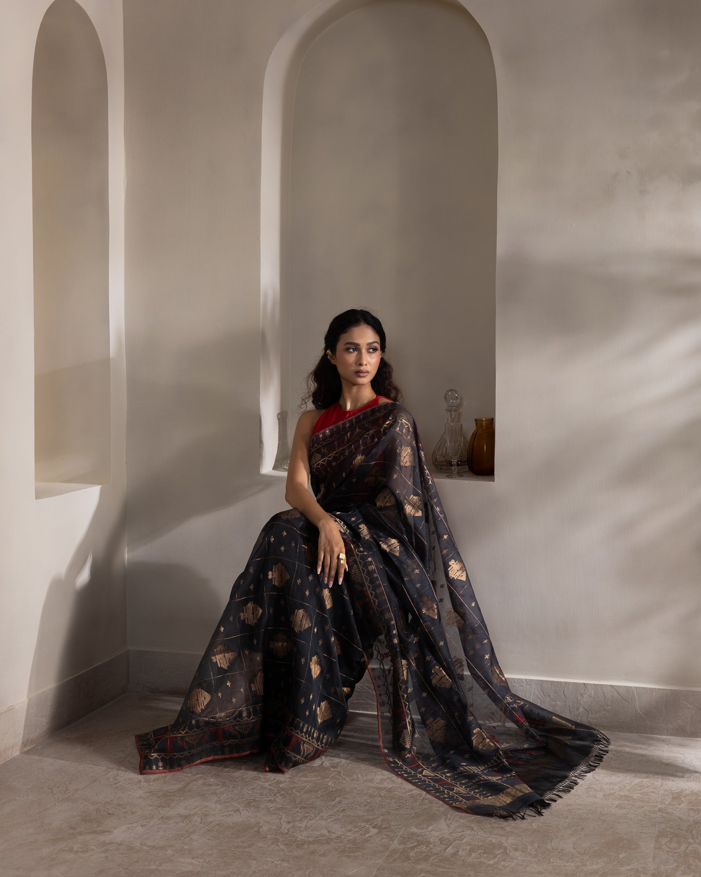 Blue Pure Organza Silk Traditional Jamdani Handloom Saree
