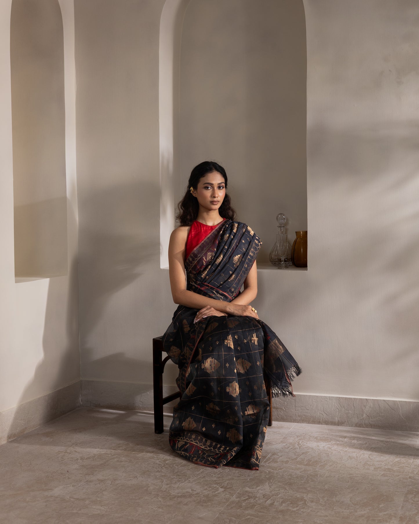 Blue Pure Organza Silk Traditional Jamdani Handloom Saree