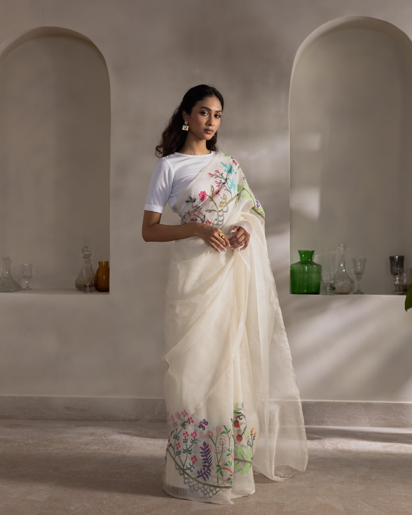 White Pure Organza Silk Jamdani Handloom Saree
