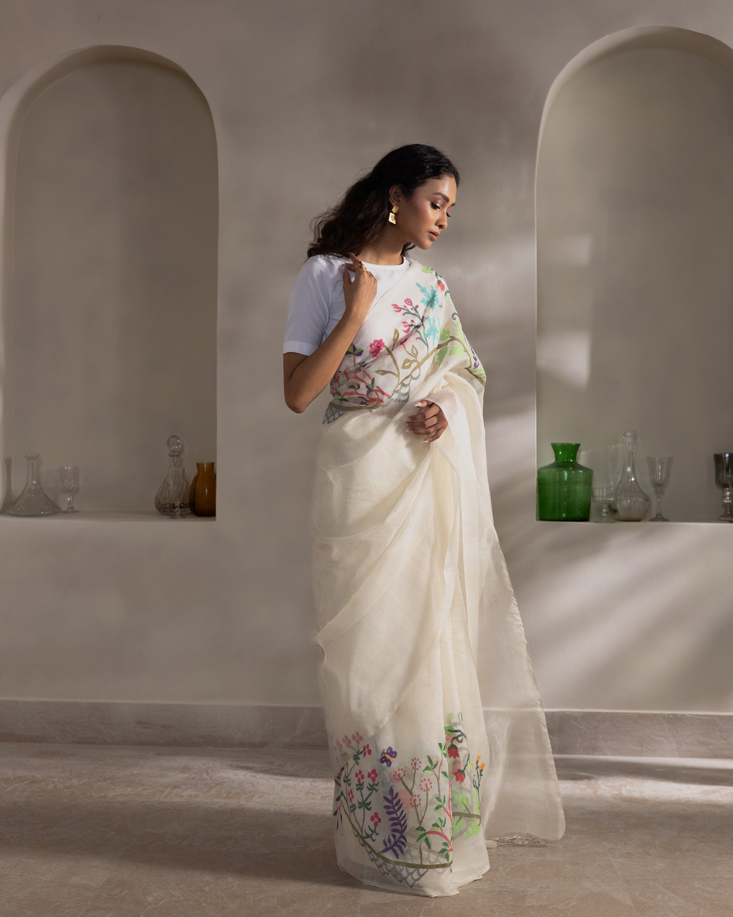 White Pure Organza Silk Jamdani Handloom Saree