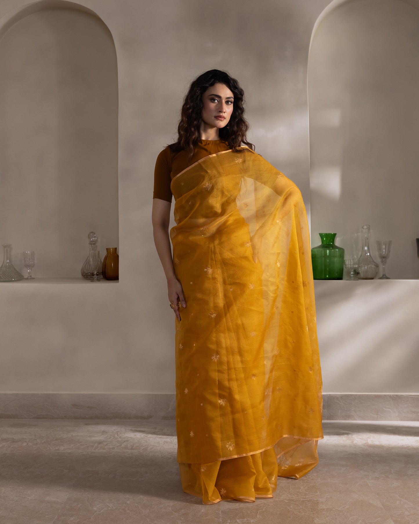 Yellow Pure Organza Silk Jamdani Handloom Saree