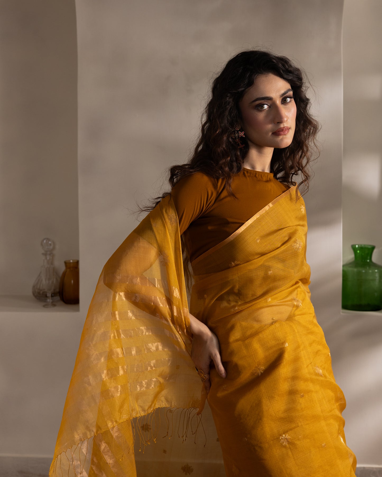 Yellow Pure Organza Silk Jamdani Handloom Saree