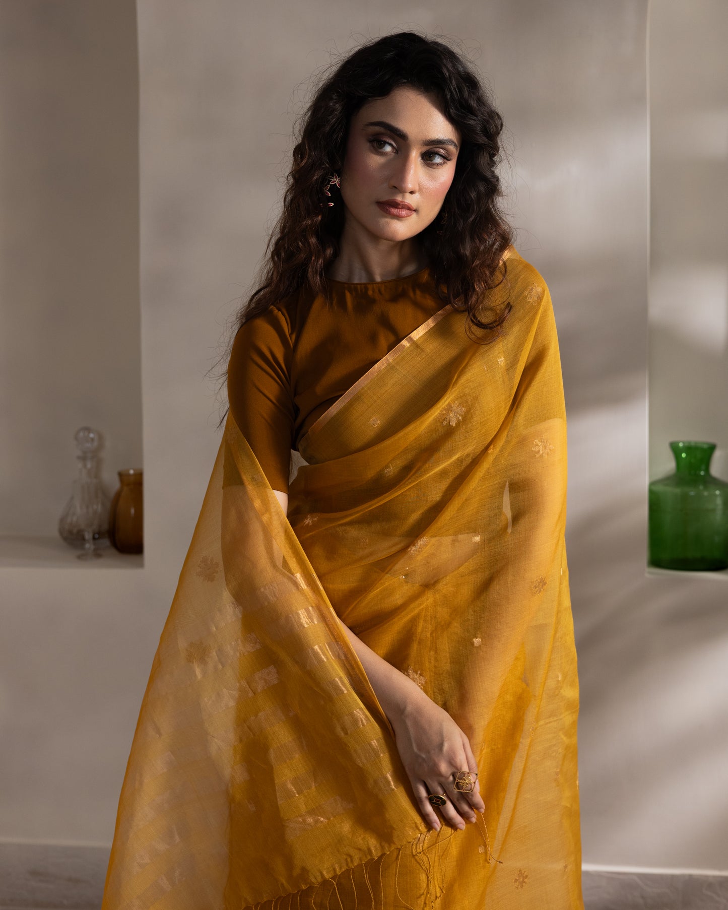 Yellow Pure Organza Silk Jamdani Handloom Saree
