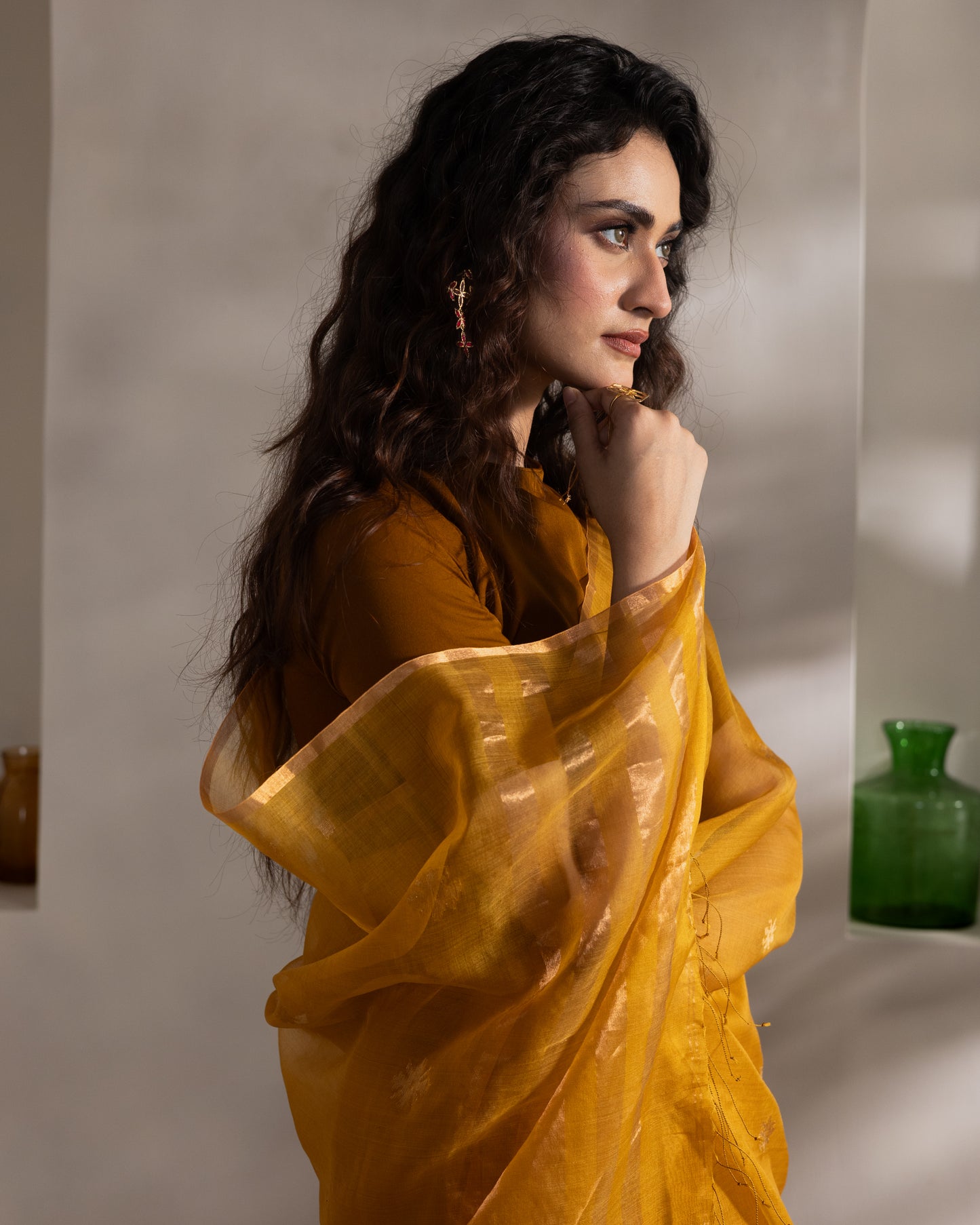 Yellow Pure Organza Silk Jamdani Handloom Saree