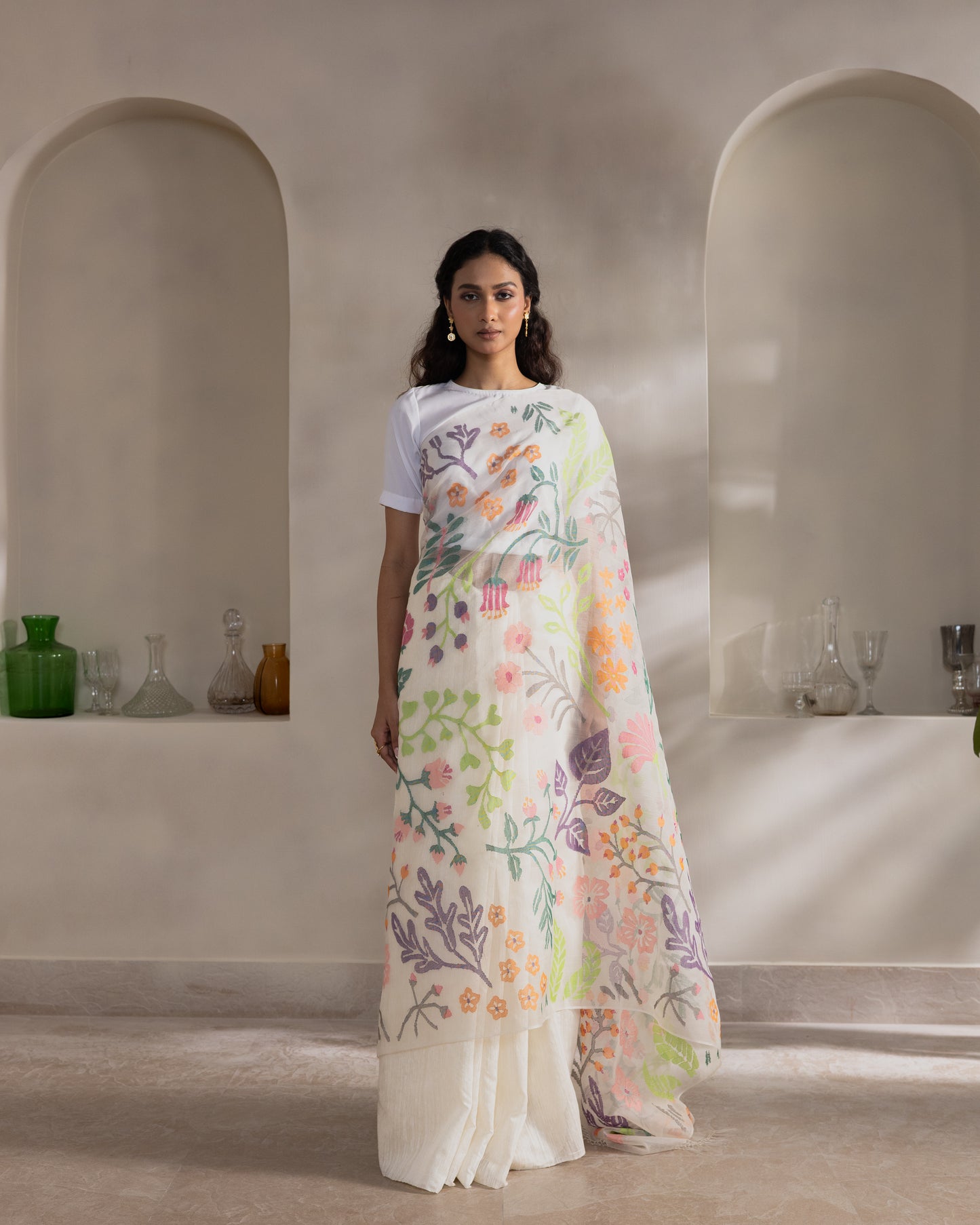 White Pure Organza Silk Jamdani Handloom Saree