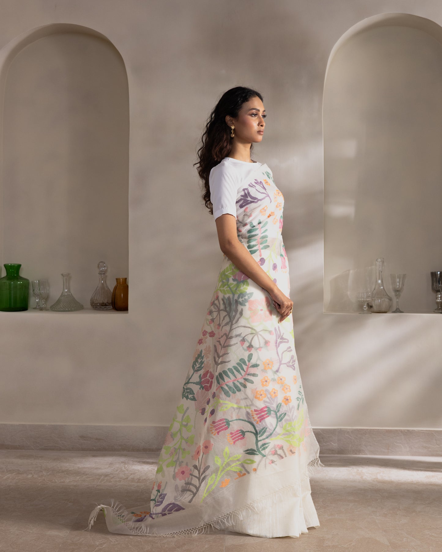 White Pure Organza Silk Jamdani Handloom Saree