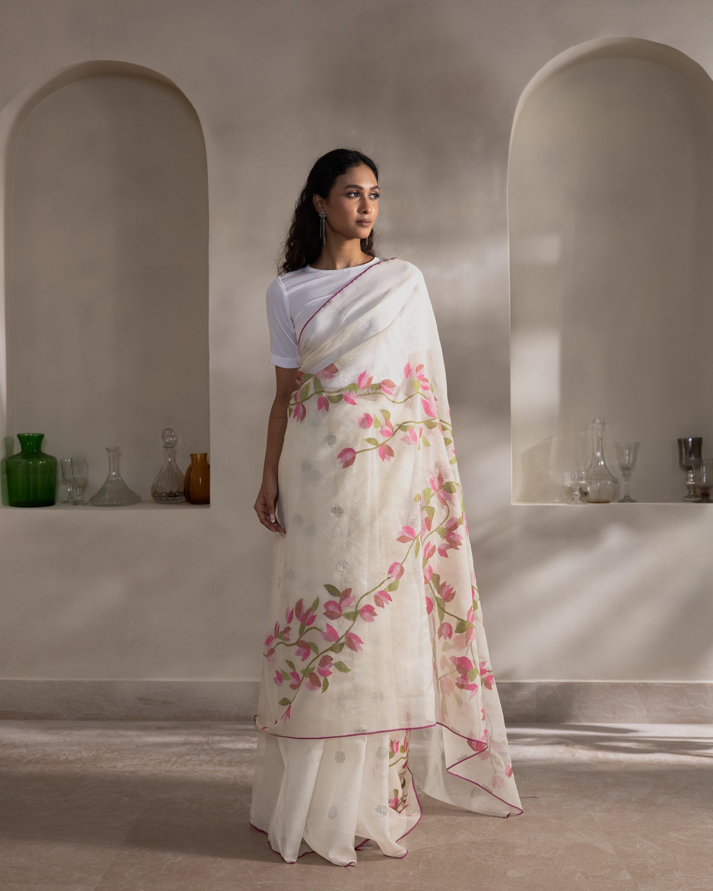 White Pure Organza Silk Jamdani Handloom Saree