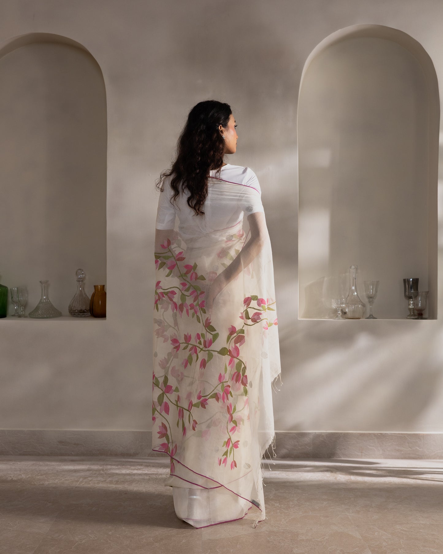 White Pure Organza Silk Jamdani Handloom Saree