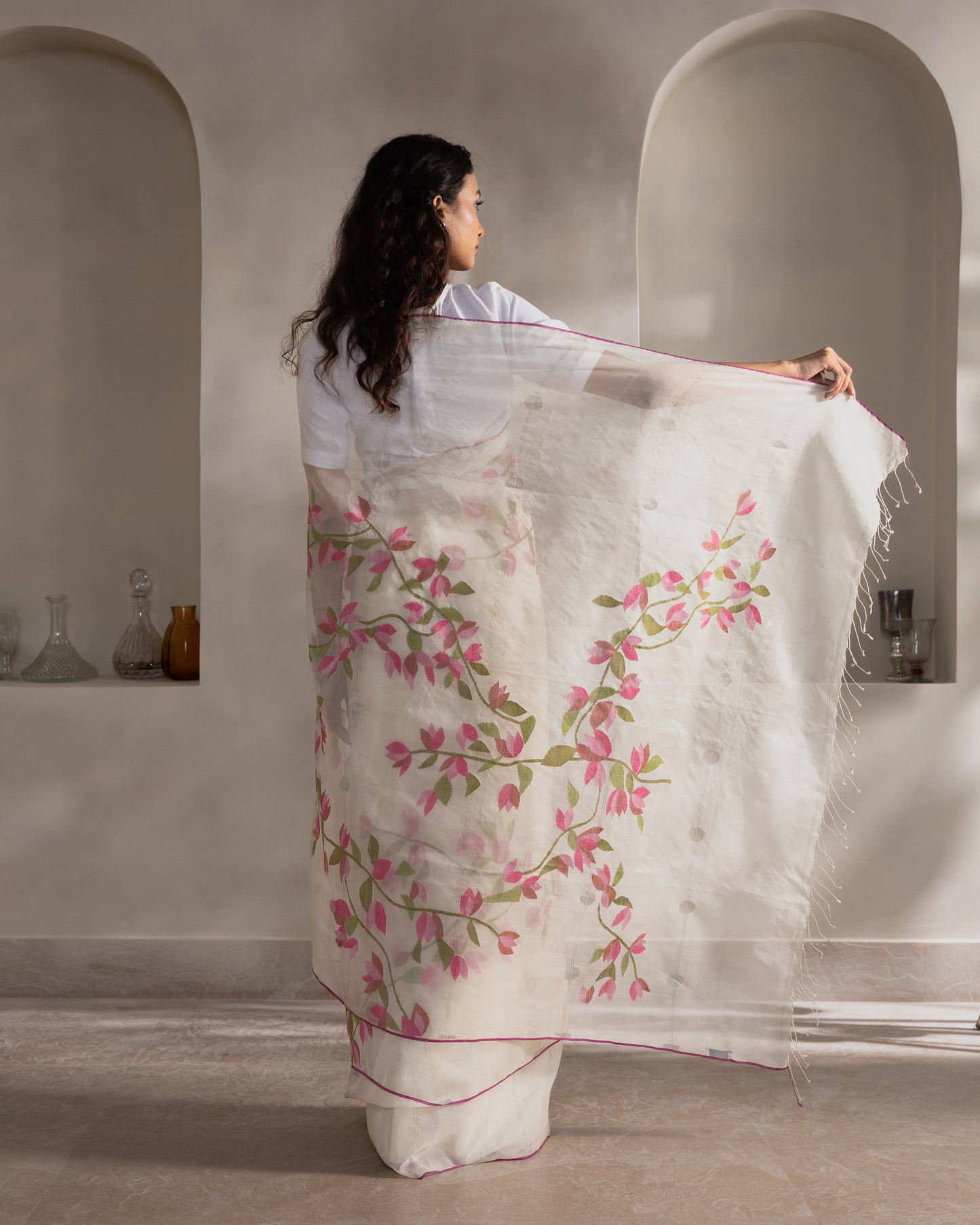 White Pure Organza Silk Jamdani Handloom Saree