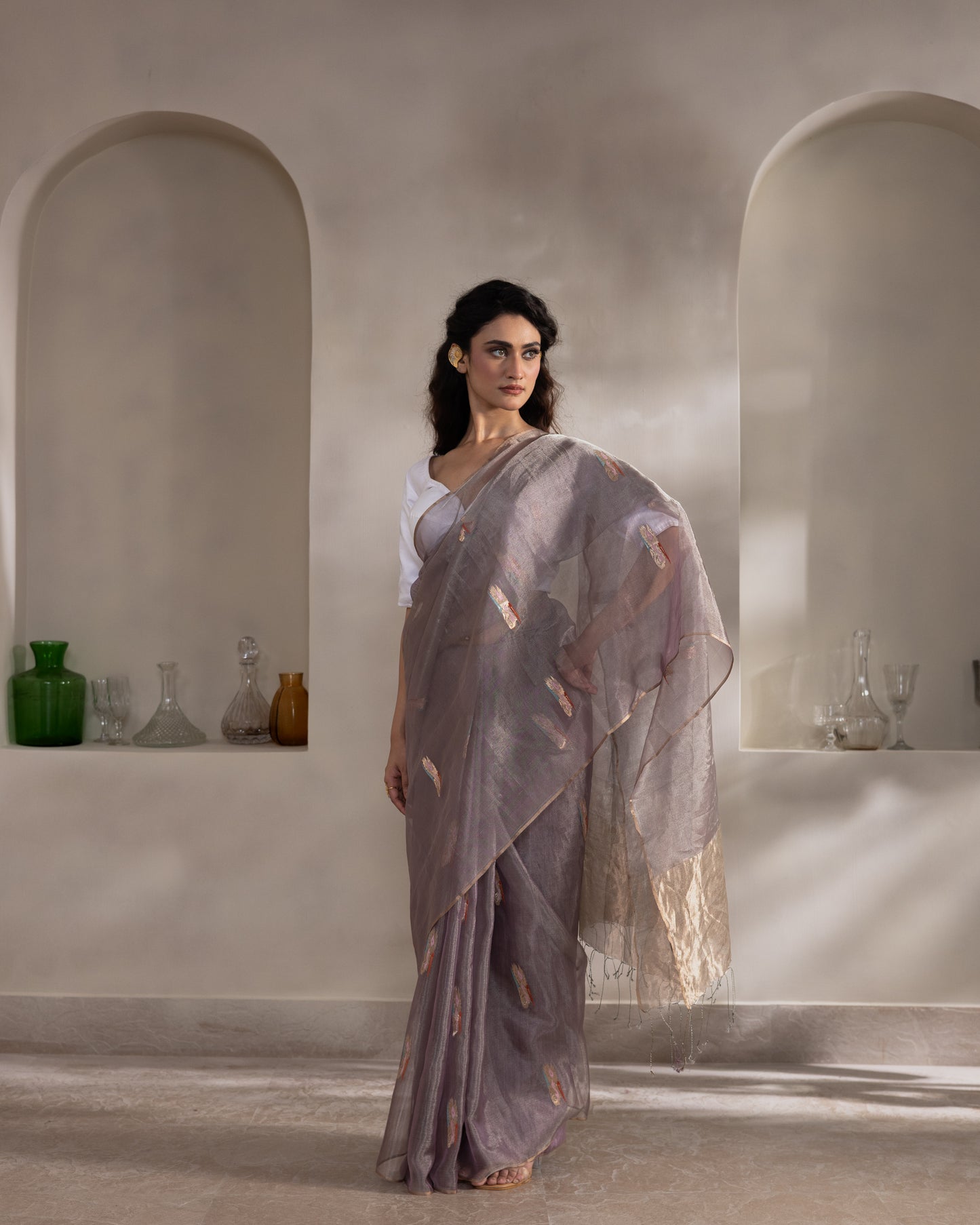Mauve Tissue Silk Handloom Saree
