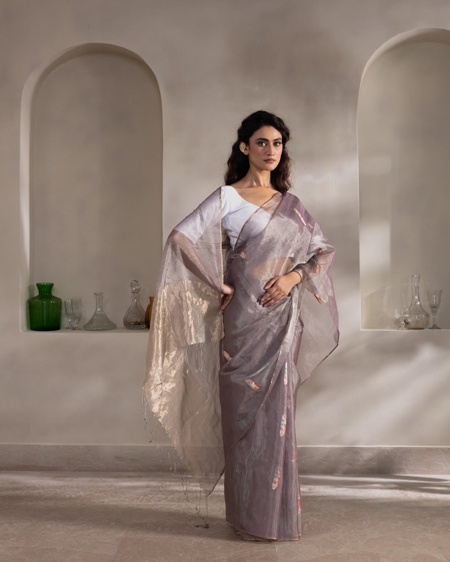 Mauve Tissue Silk Handloom Saree