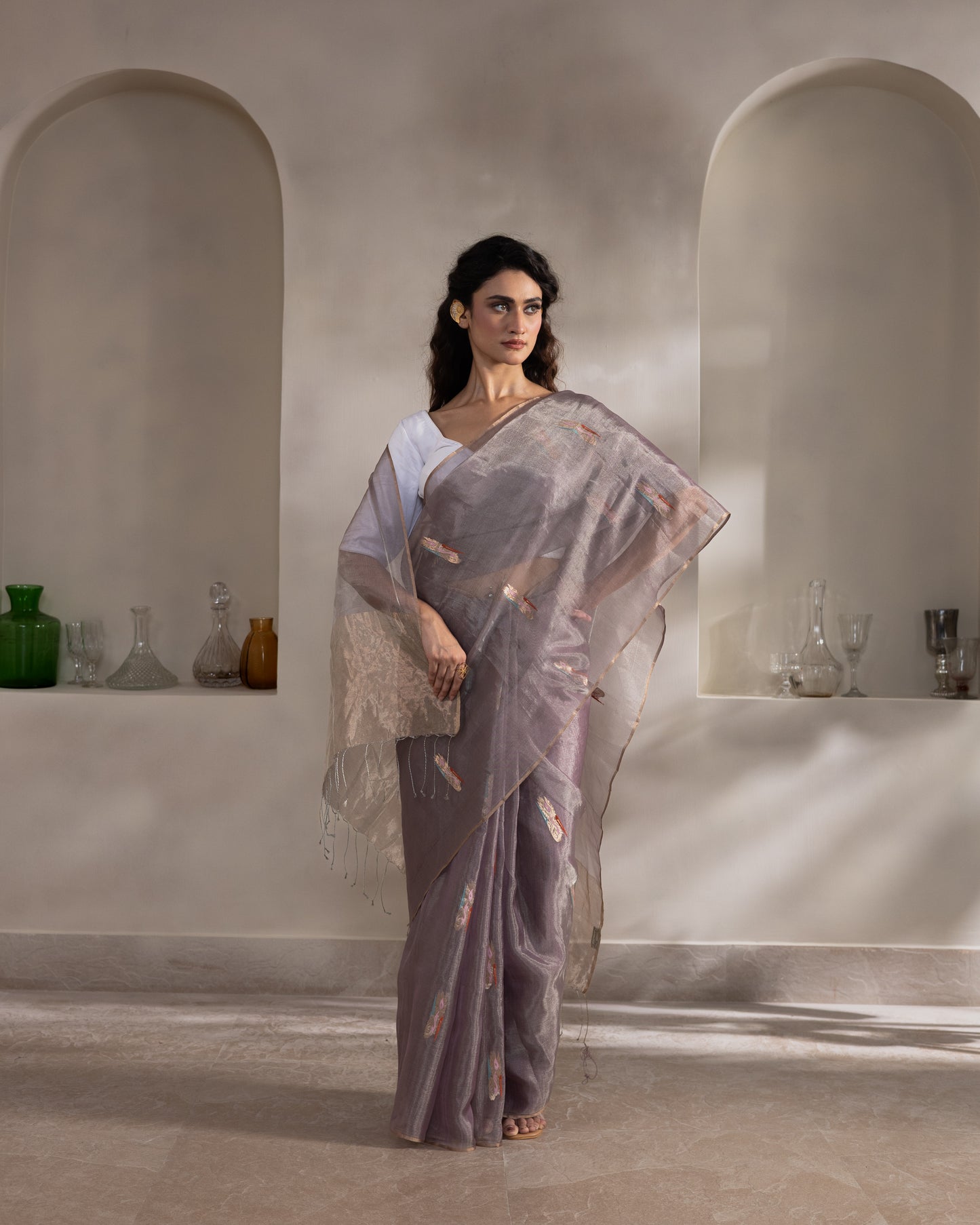 Mauve Tissue Silk Handloom Saree