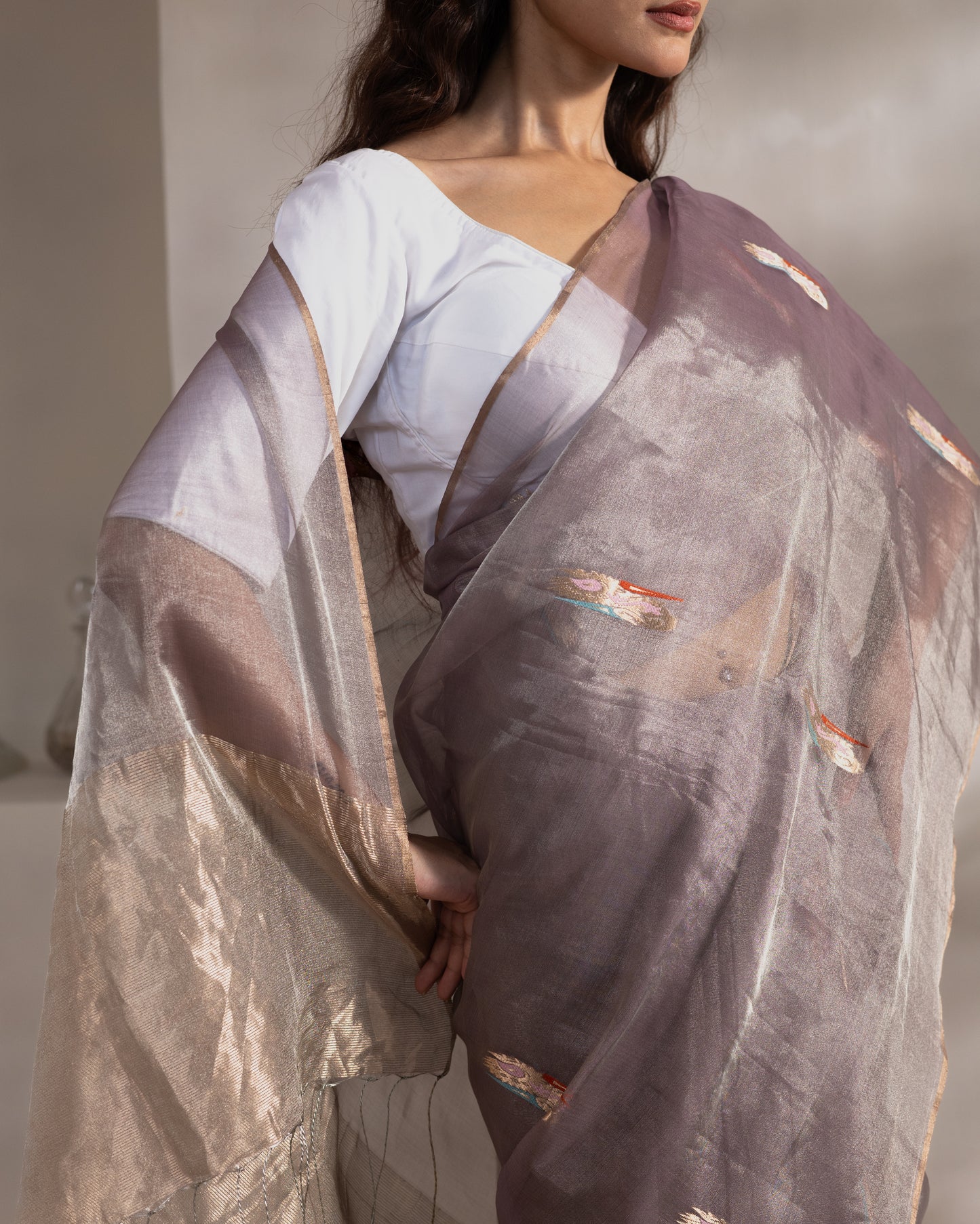 Mauve Tissue Silk Handloom Saree