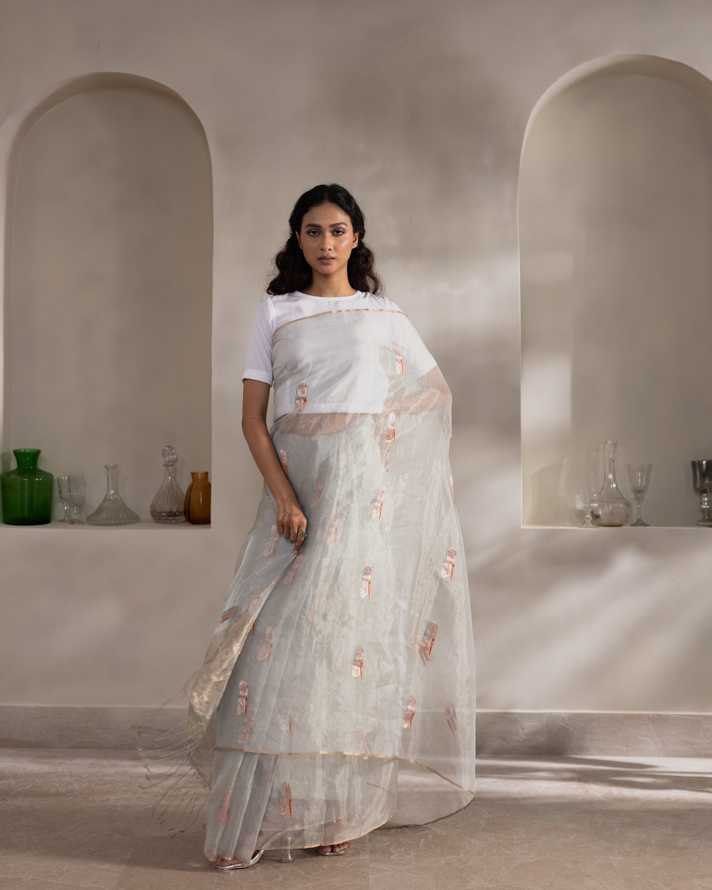 White Tissue Silk Handloom Saree