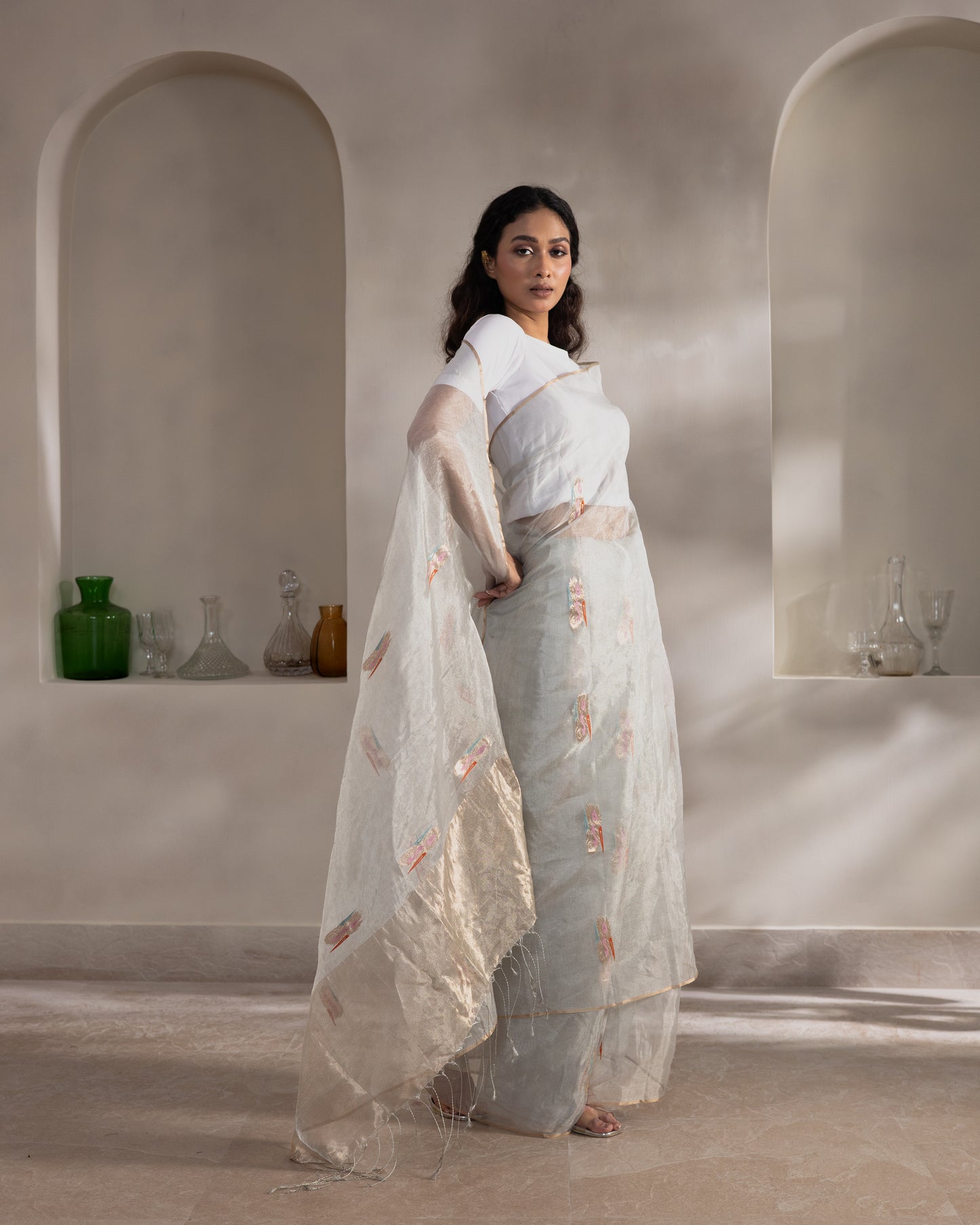 White Tissue Silk Handloom Saree