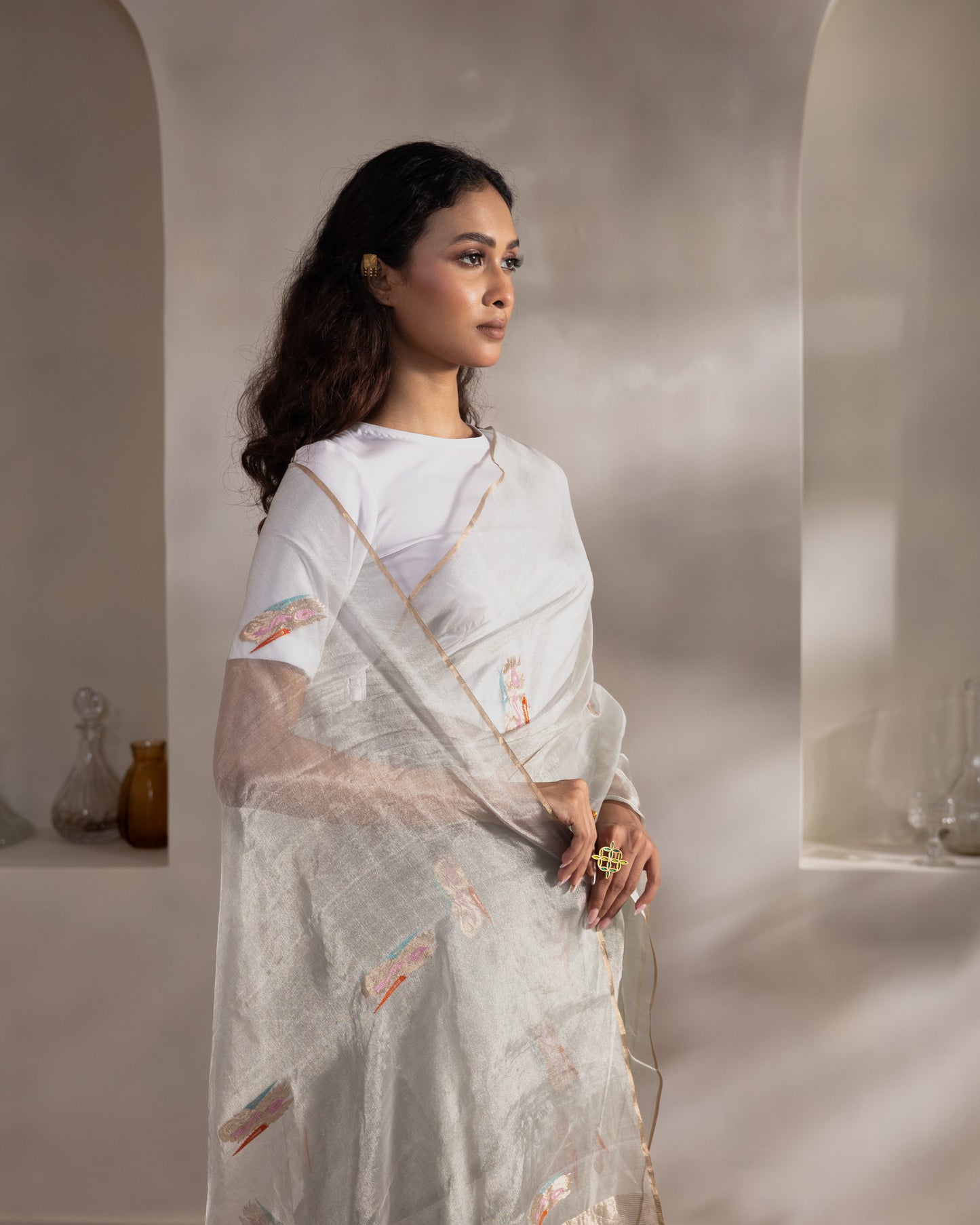 White Tissue Silk Handloom Saree