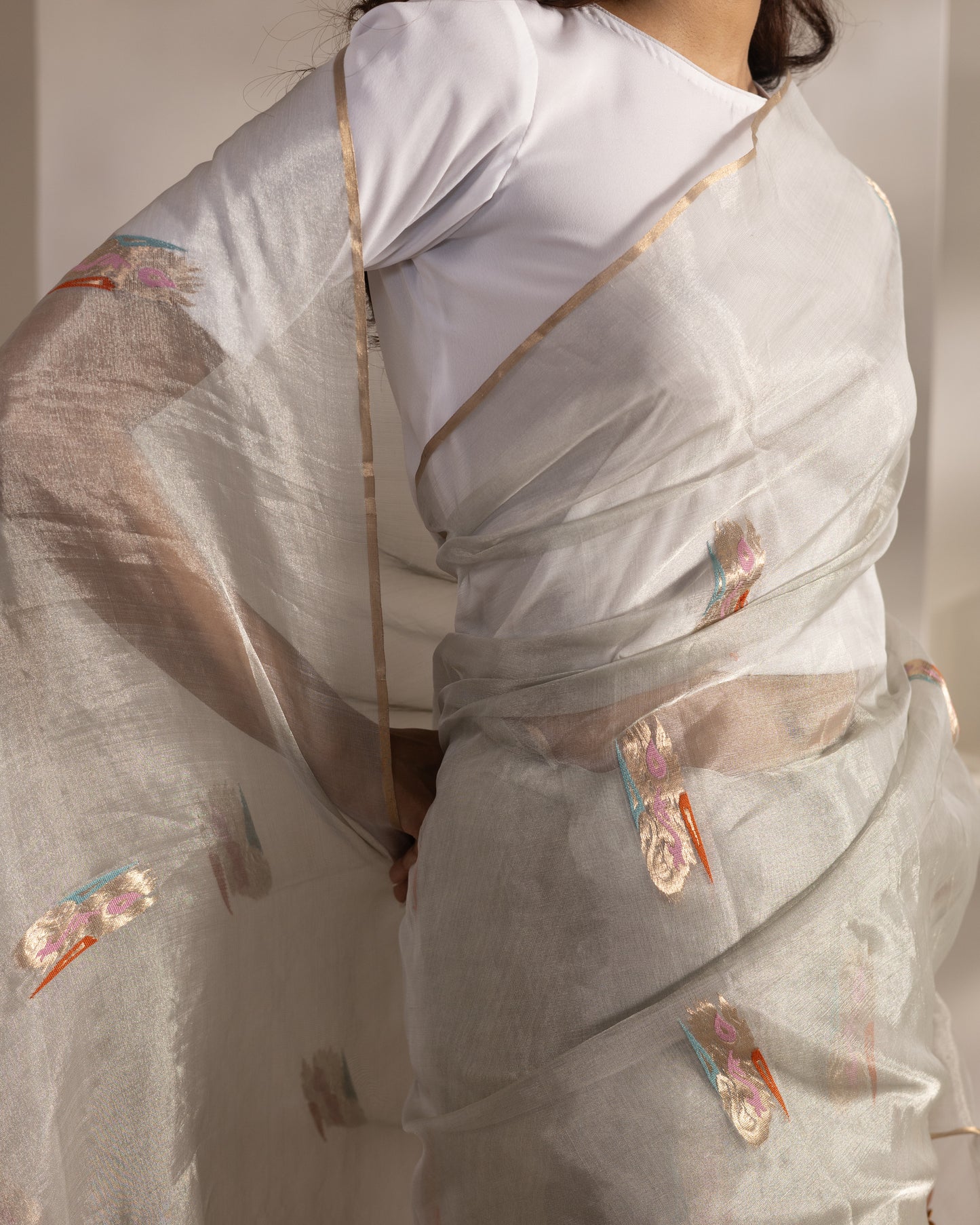 White Tissue Silk Handloom Saree