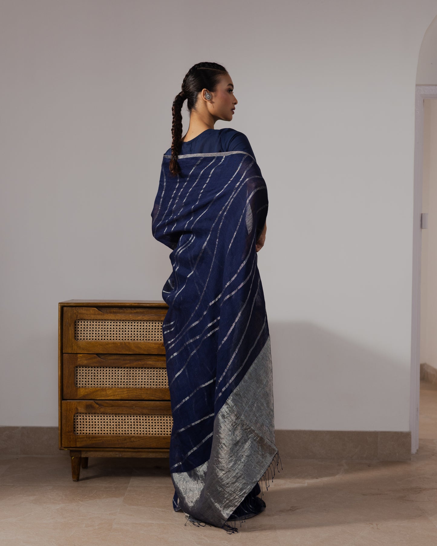 Blue Pure Linen Jamdani Handloom Saree