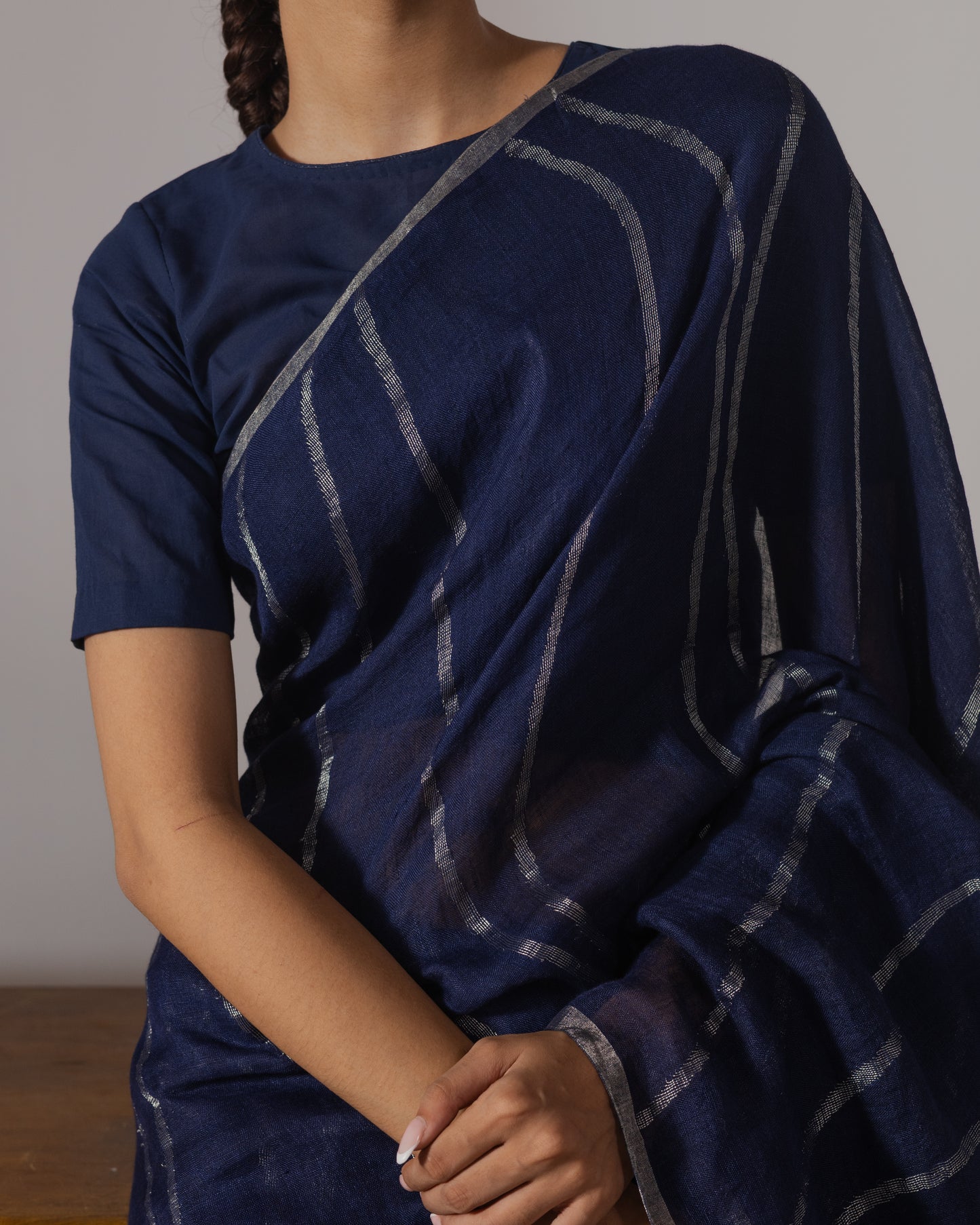 Blue Pure Linen Jamdani Handloom Saree