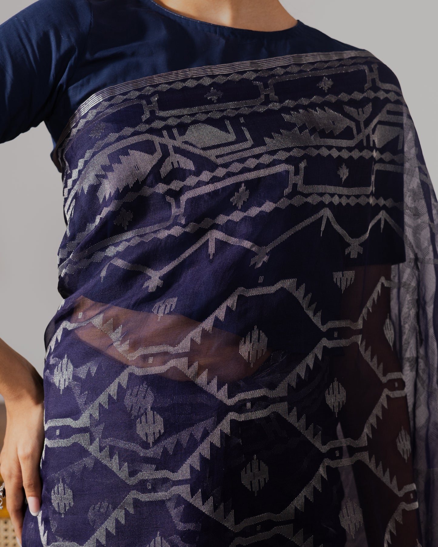 Blue Pure Organza Silk  Traditional Jamdani Saree