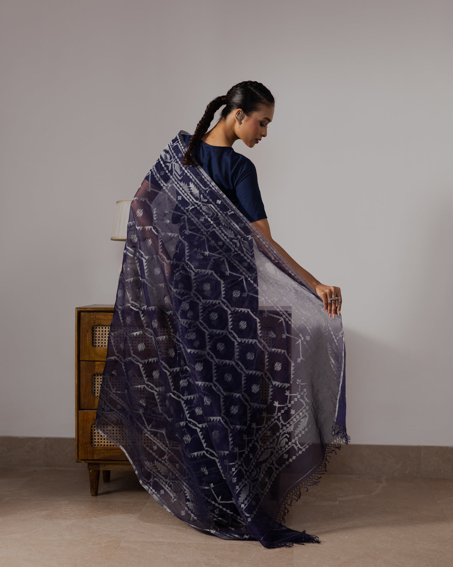 Blue Pure Organza Silk  Traditional Jamdani Saree
