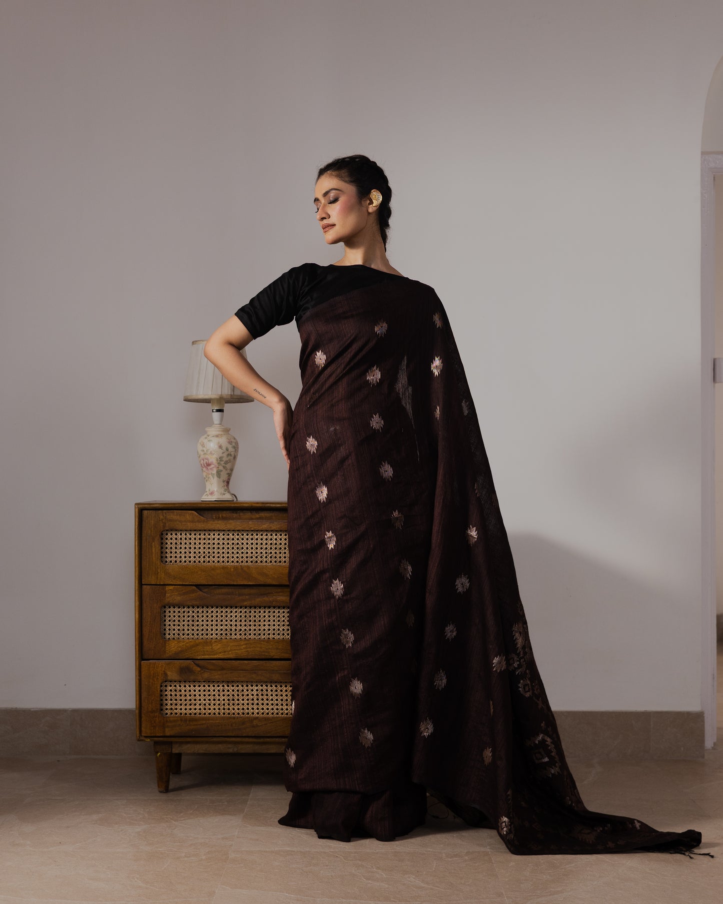 Brown Pure Matka Silk Jamdani Handloom Saree