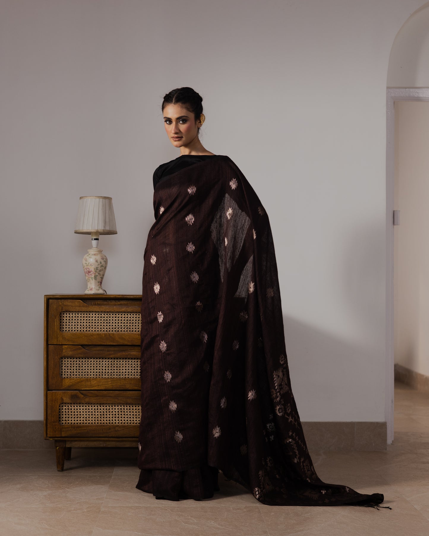 Brown Pure Matka Silk Jamdani Handloom Saree