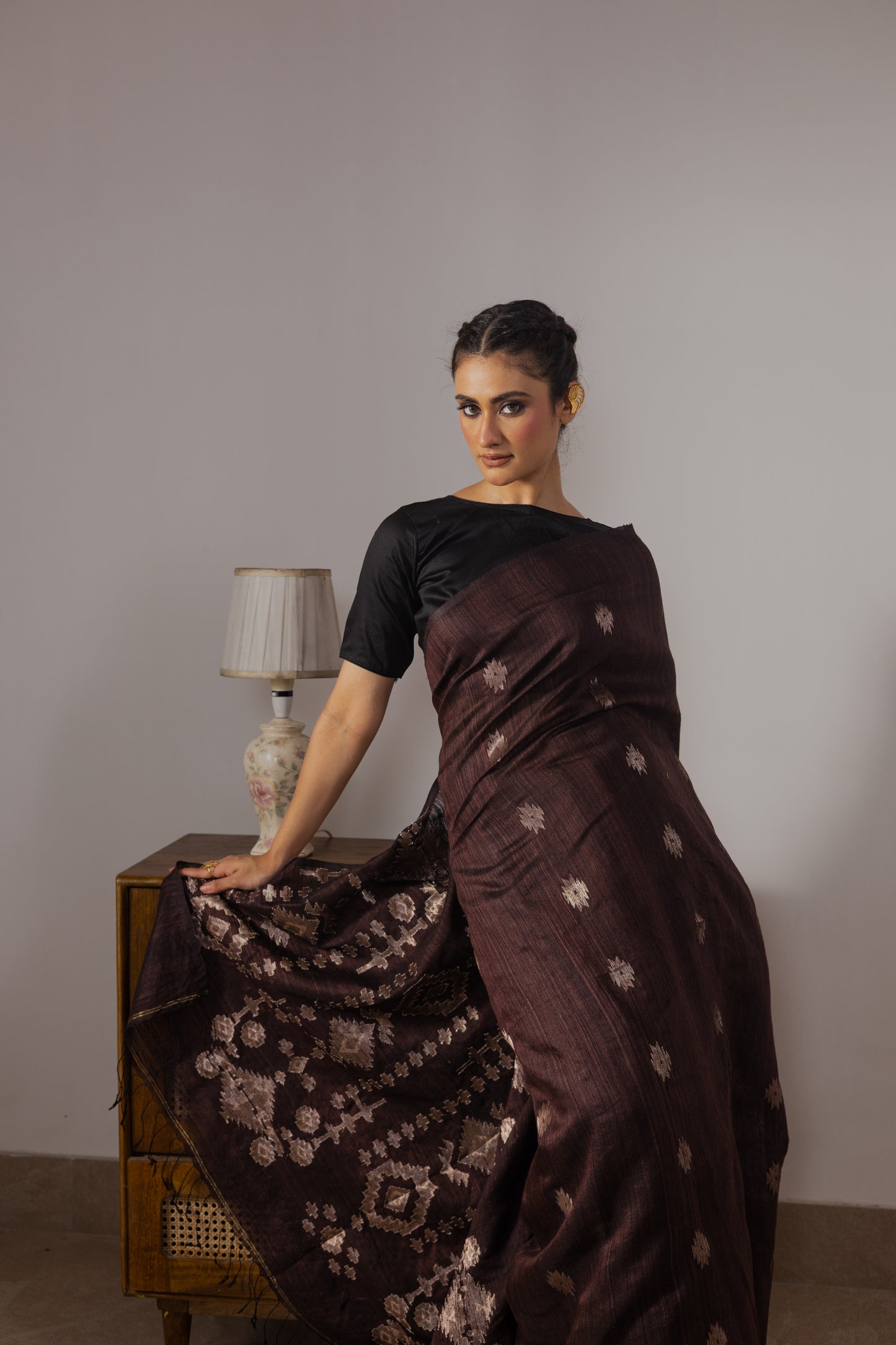 Brown Pure Matka Silk Jamdani Handloom Saree