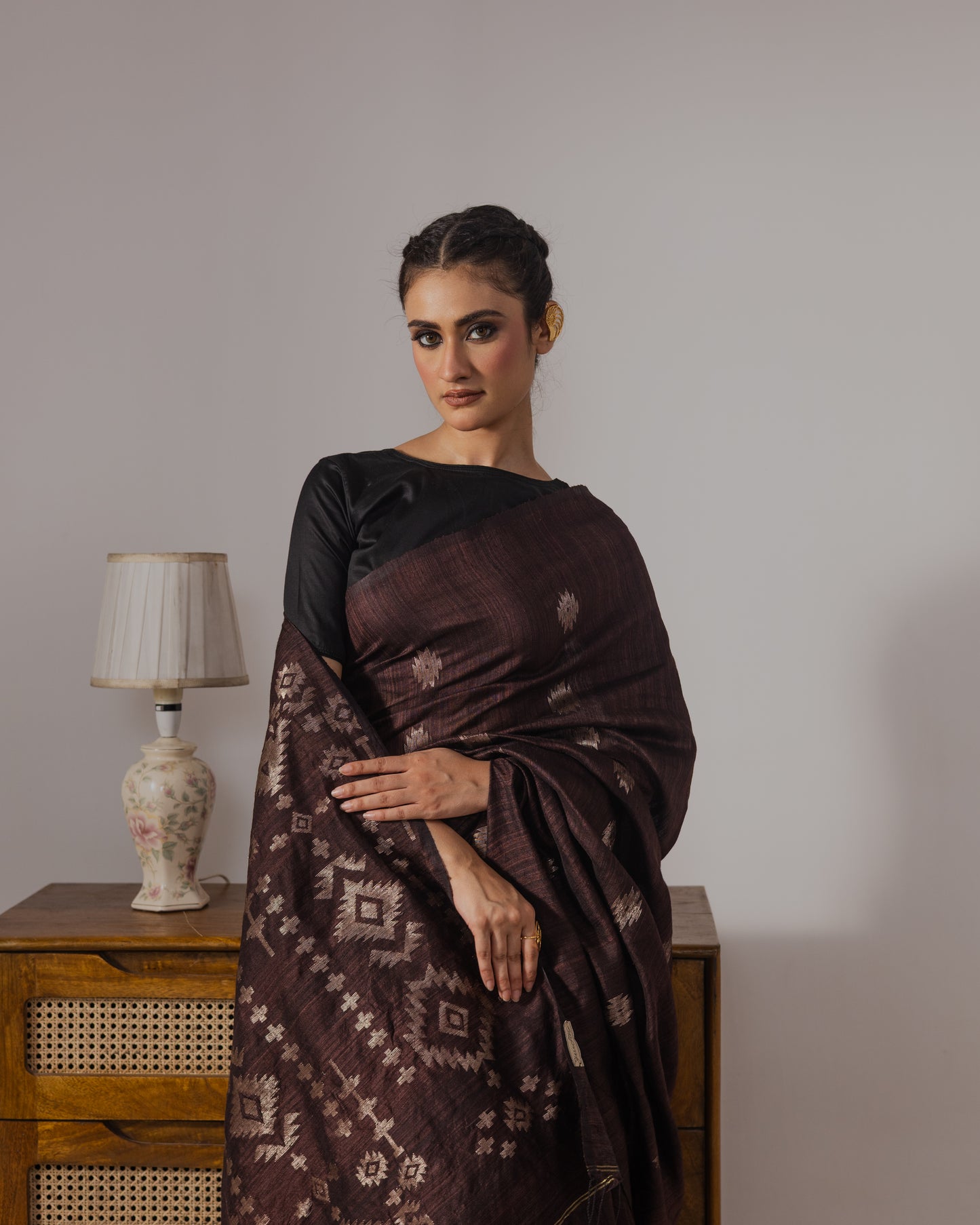 Brown Pure Matka Silk Jamdani Handloom Saree